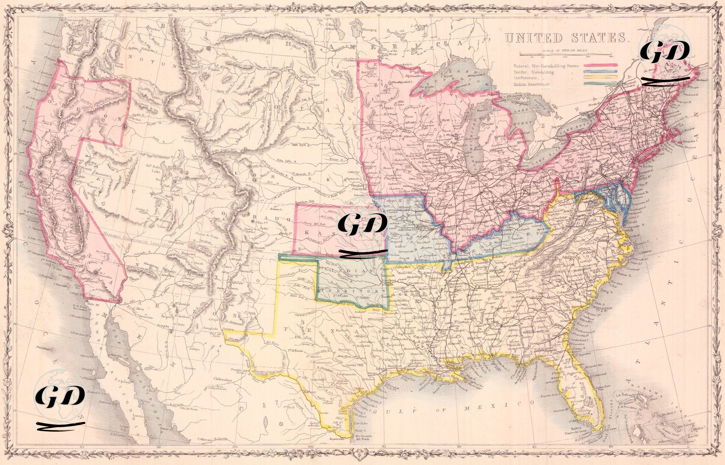 United States (An American Civil War Map) - John Tallis (1817-1876) - 1862