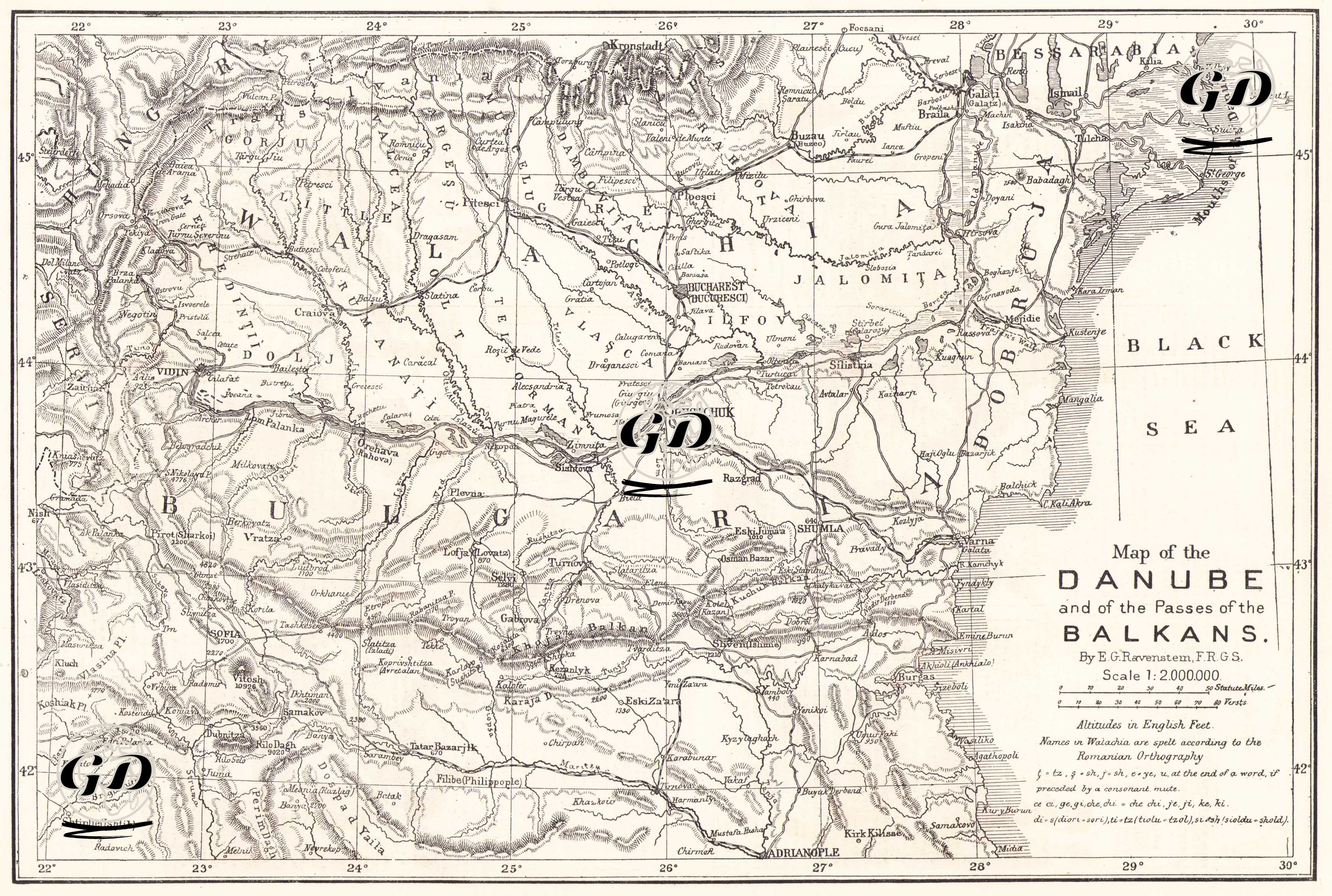 Map of the Danube and of the Passes of the Balkans - Ernst Georg Ravenstein (1834-1913) - 1877