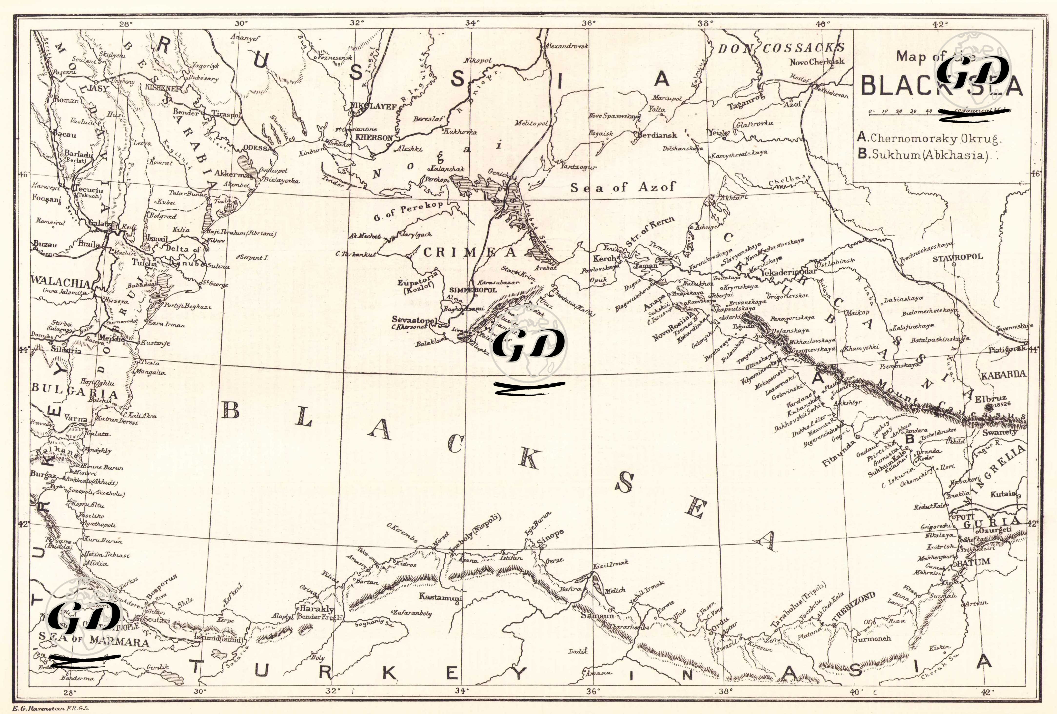 Map of the Black Sea - Ernst Georg Ravenstein (1834-1913) - 1877