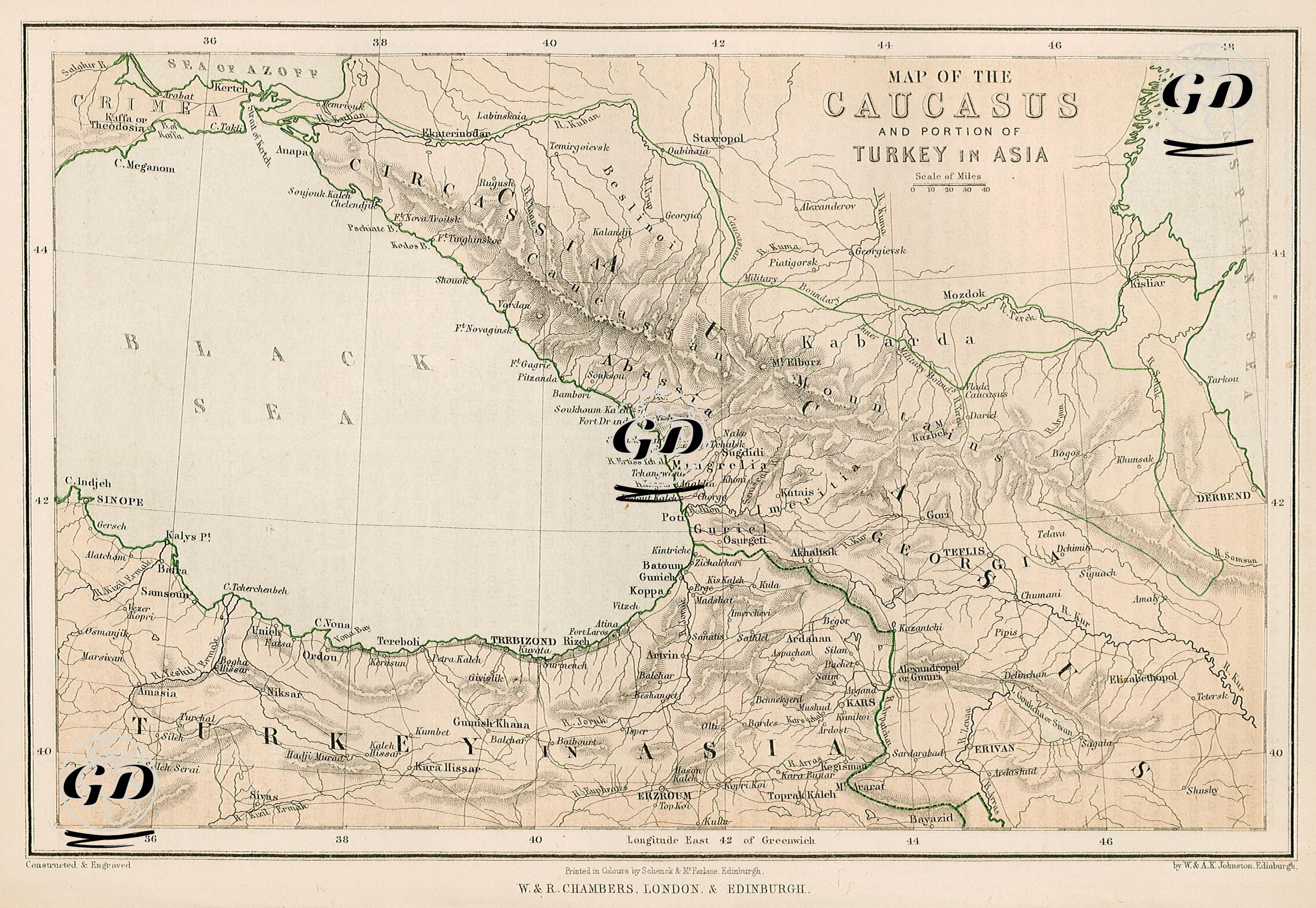 Map Of The Caucasus And Portion Of Turkey In Asia -  - 1856