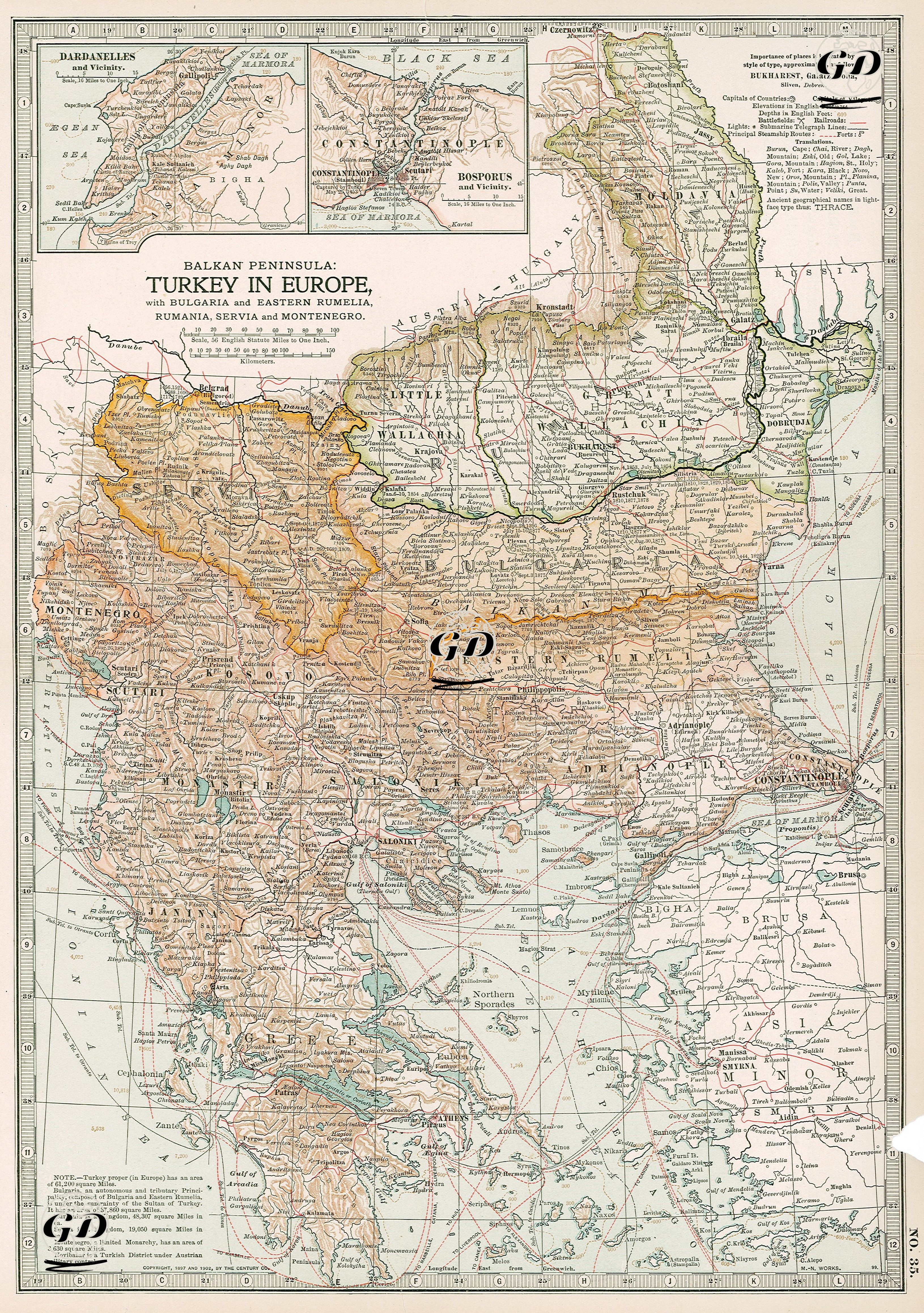 Balkan Peninsula, Turkey in Europa With Bulgaria And Eastern Rumelia, Rumania,Servia And Montenegro - Dardanelles And Vicinity - Constantinople -  - 1903