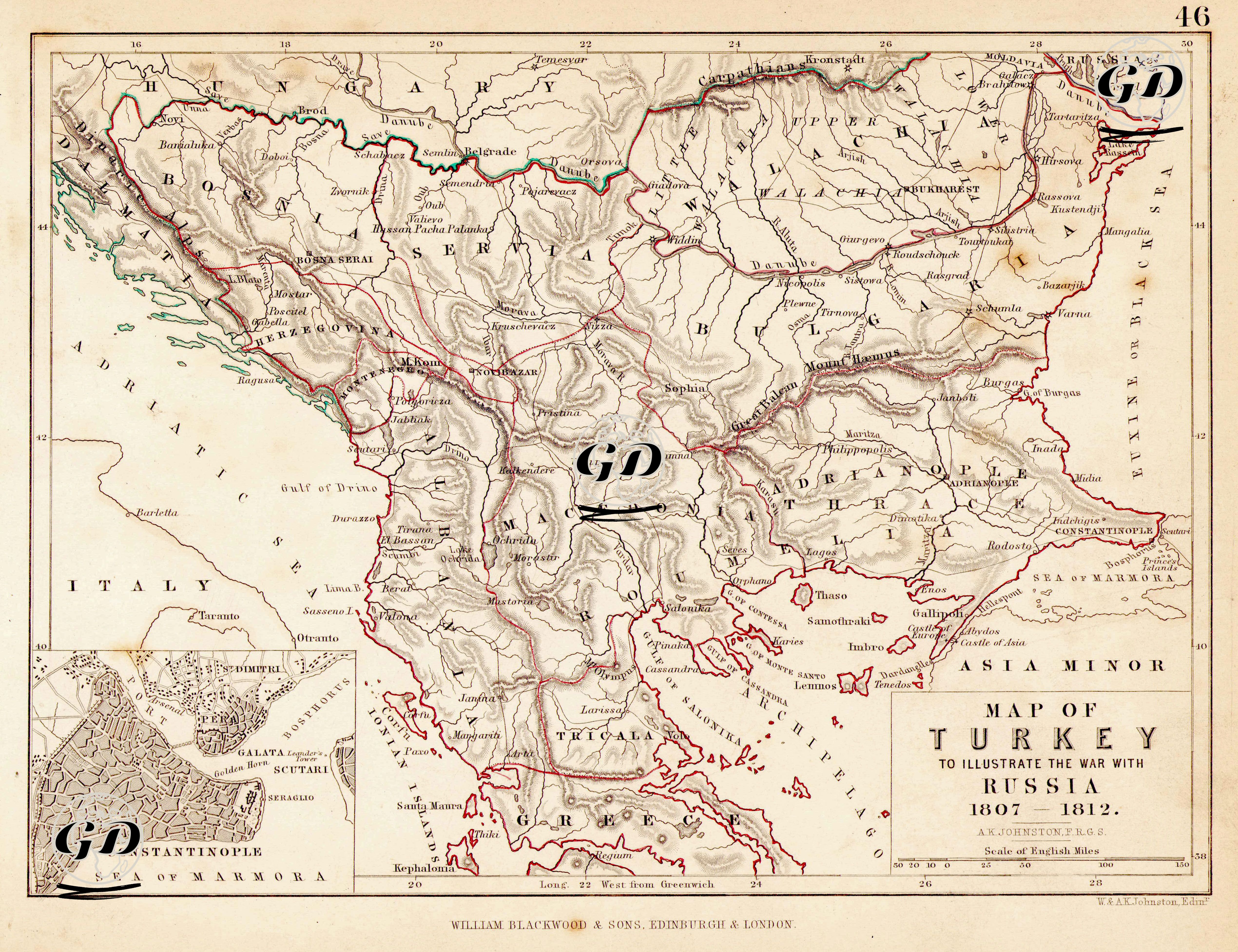 Map Of Turkey To İllustrate The War With Russia 1807-1812-Constantinople -  - 1848