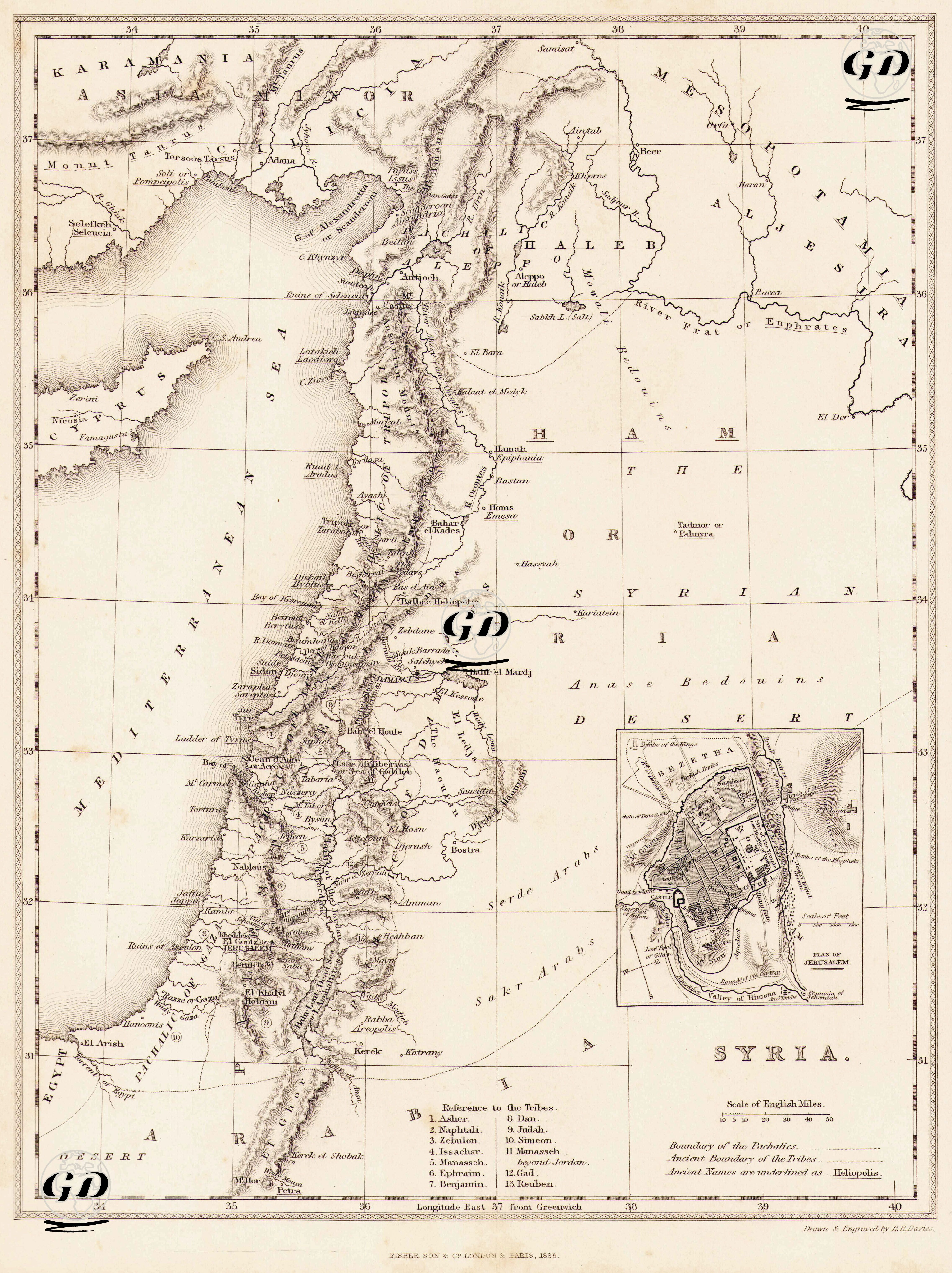 Syria-Plan Of Jerusalem-Holy Land - B.R.Davies (Active 1830's-1860's) - 1838