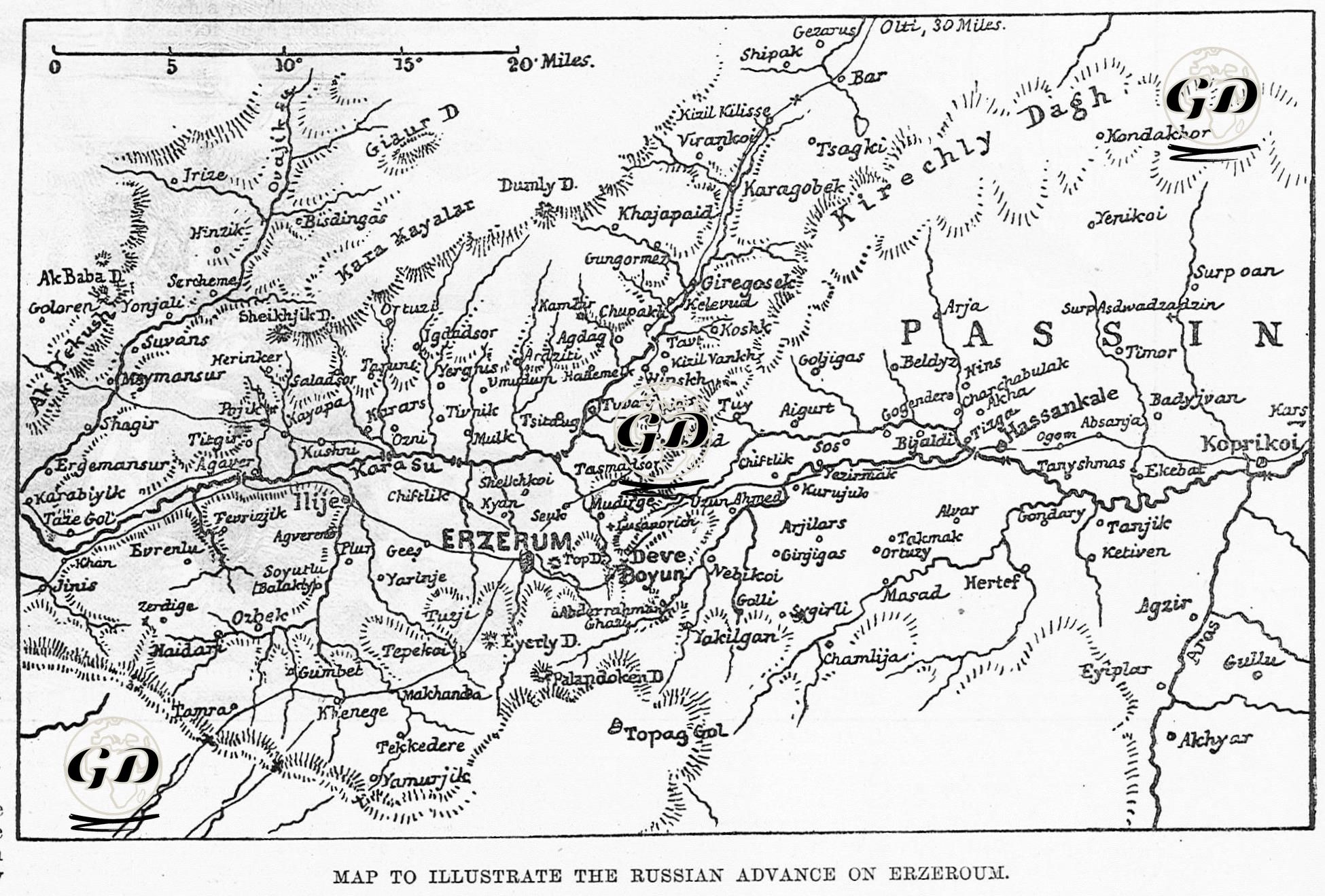 Map To İllustrate The Russian Advance On Erzeroum -  - 1877