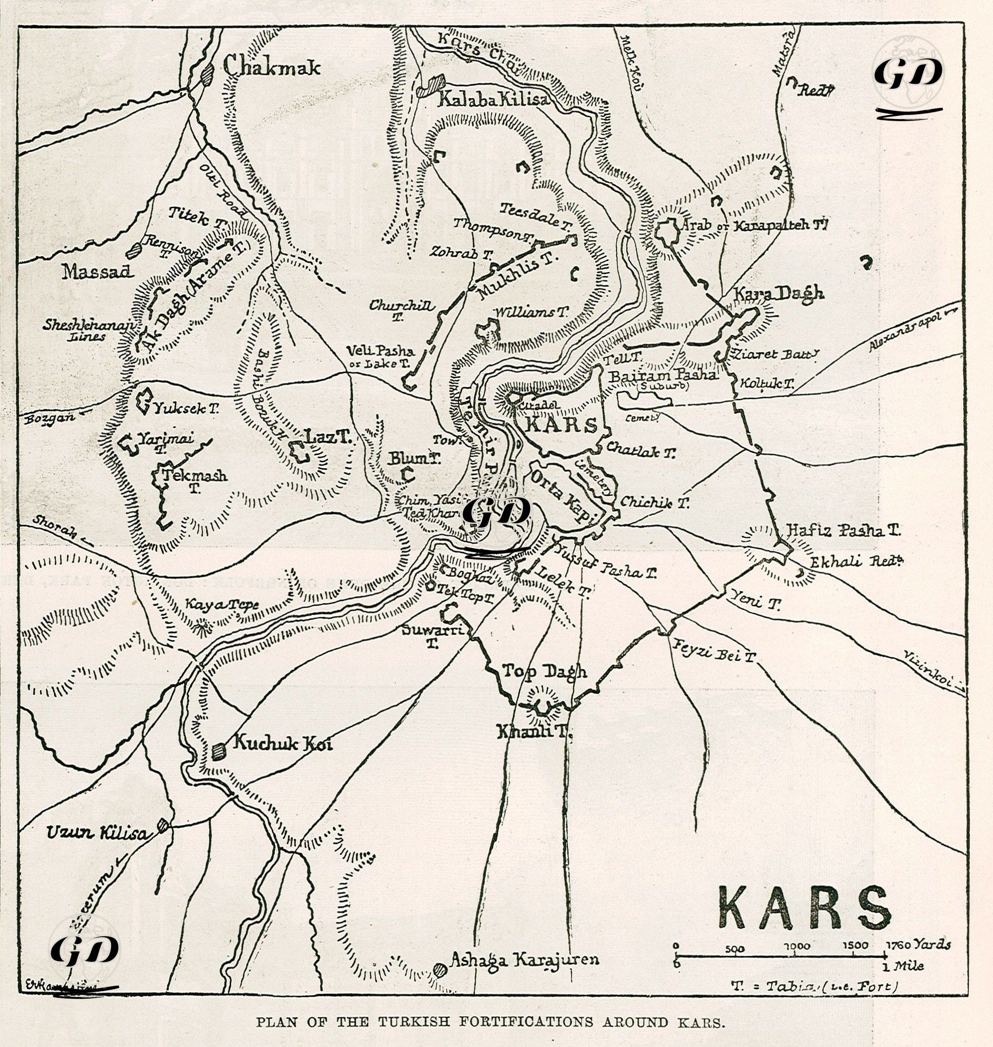 Plan Of The Turkish Fortifications Around Kars  -  - 1877
