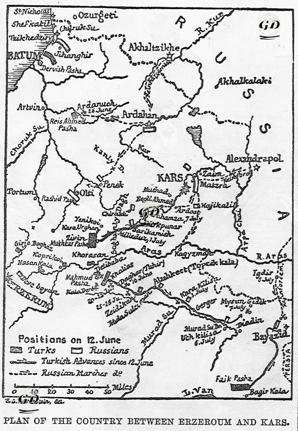 Plan Of The Country Between Erzeroum Ana Kars -  - 1877