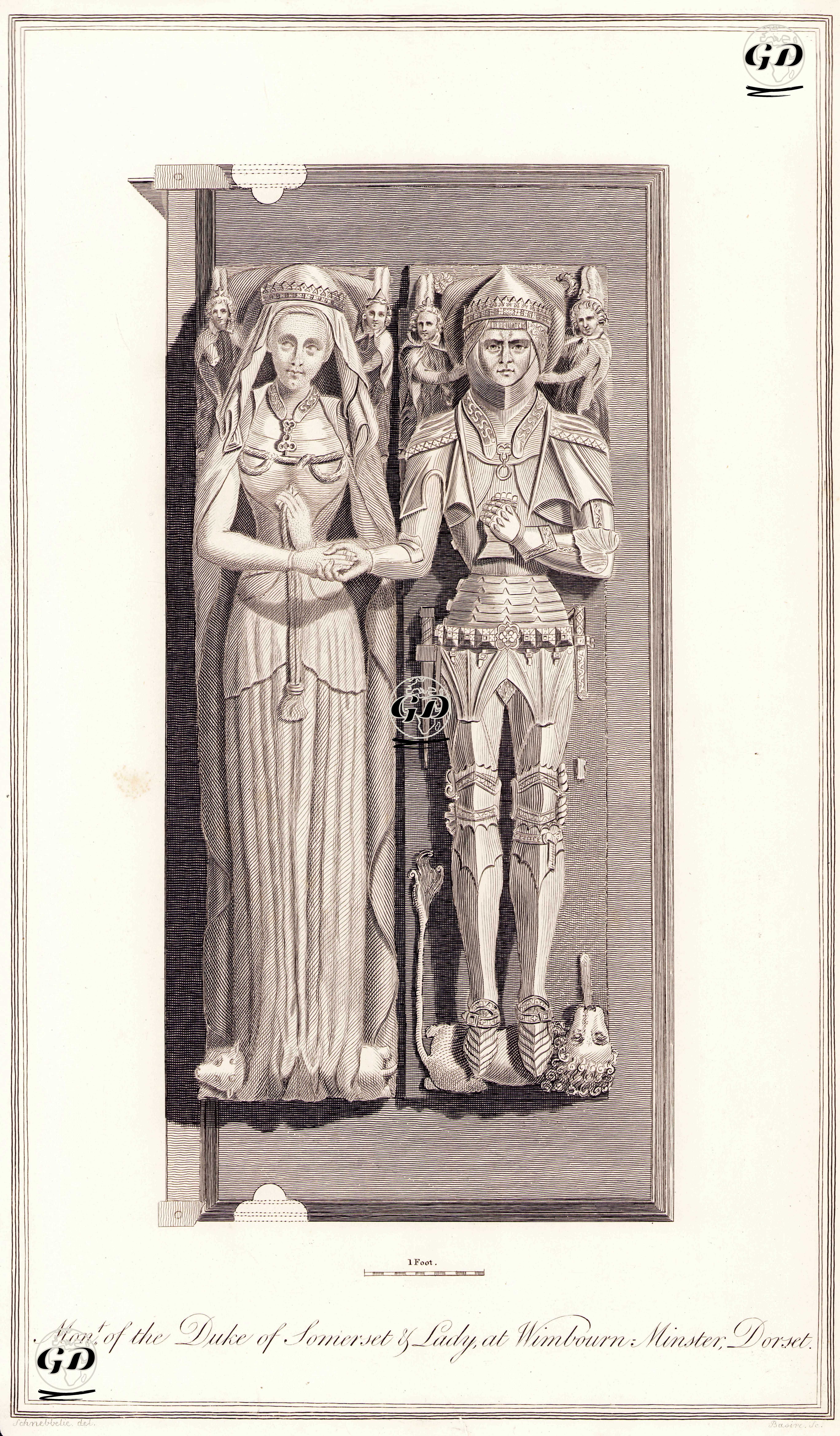 Wimbourn,Minster, Dorset'de Bulanan Somerset Dükü ve Leydisinin Heykeli  -  - 1870's