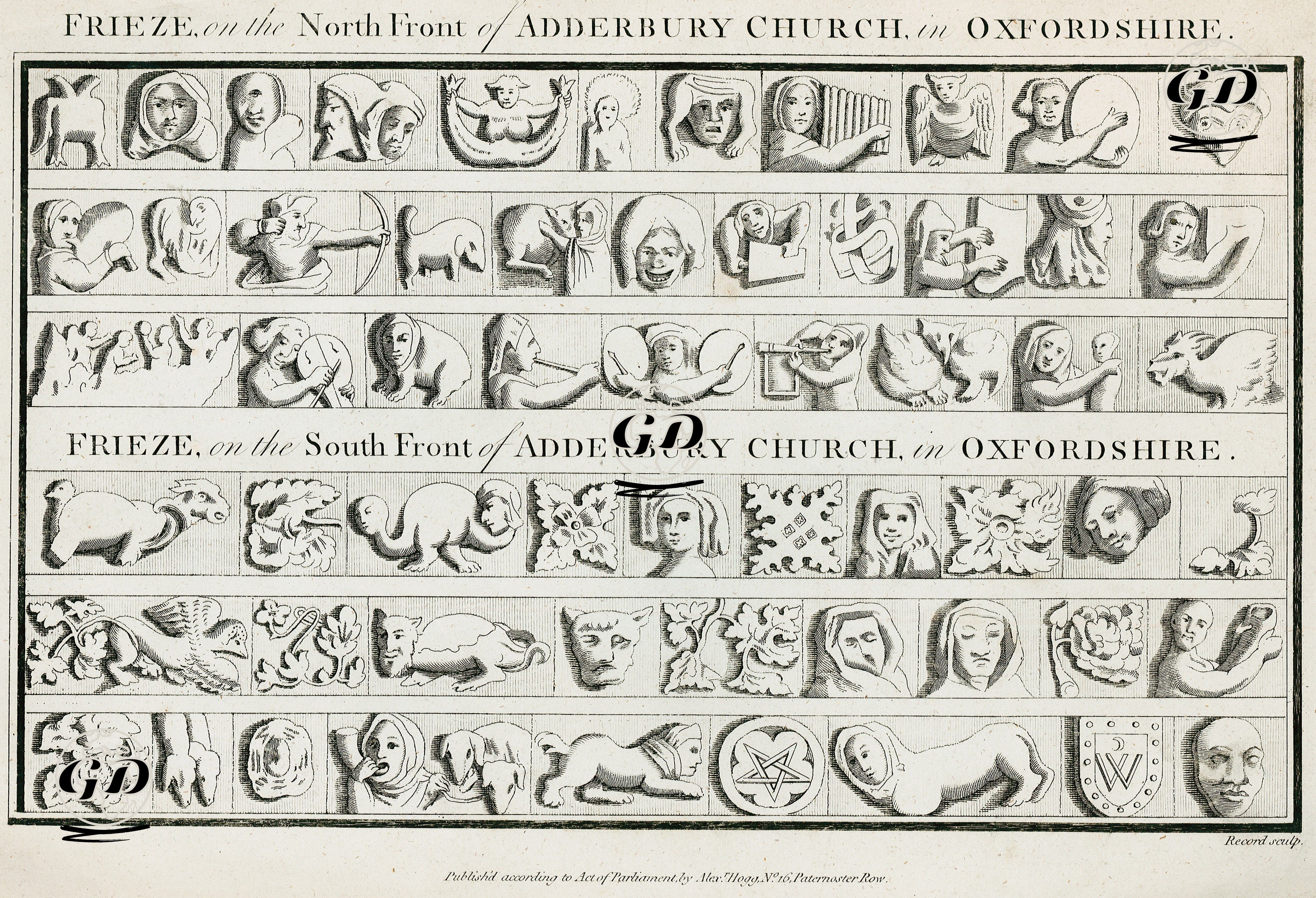 Oxfordshire Bölgesindeki Adderbury Kilisesinin Kuzey Ve Güney Taraflarında Bulunan Duvar Süsleri (Friz) -  - 1786