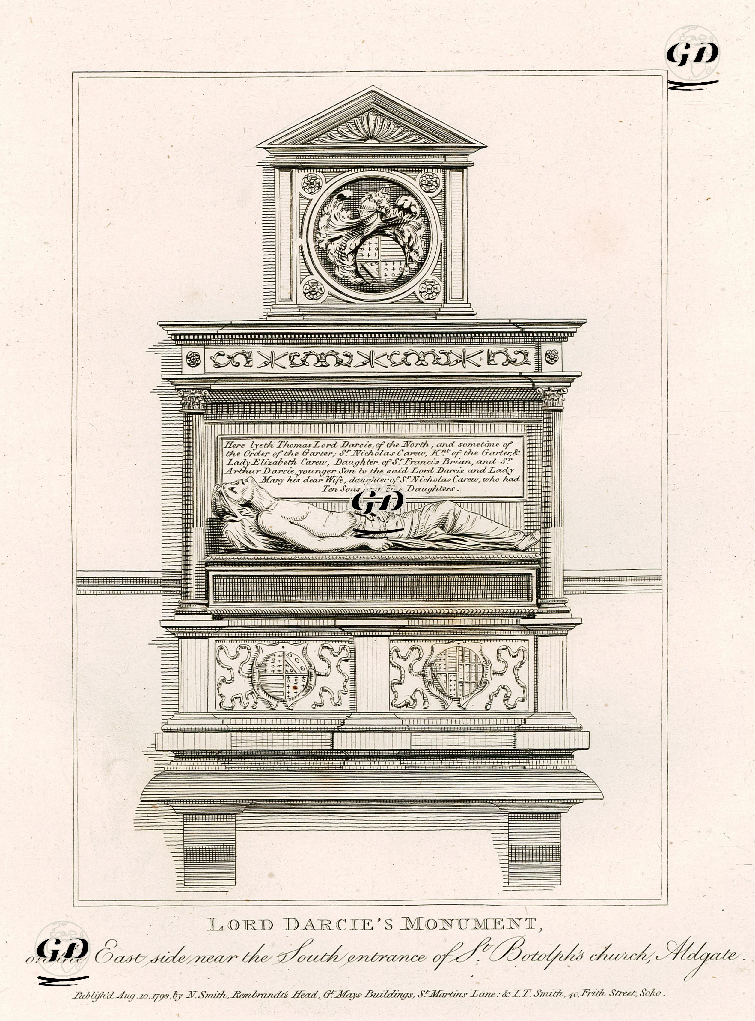 Lord Darcie's Monument, On The East Side Near The South Entrance Of St.Botolph's Church, Aldgate -  - 1798