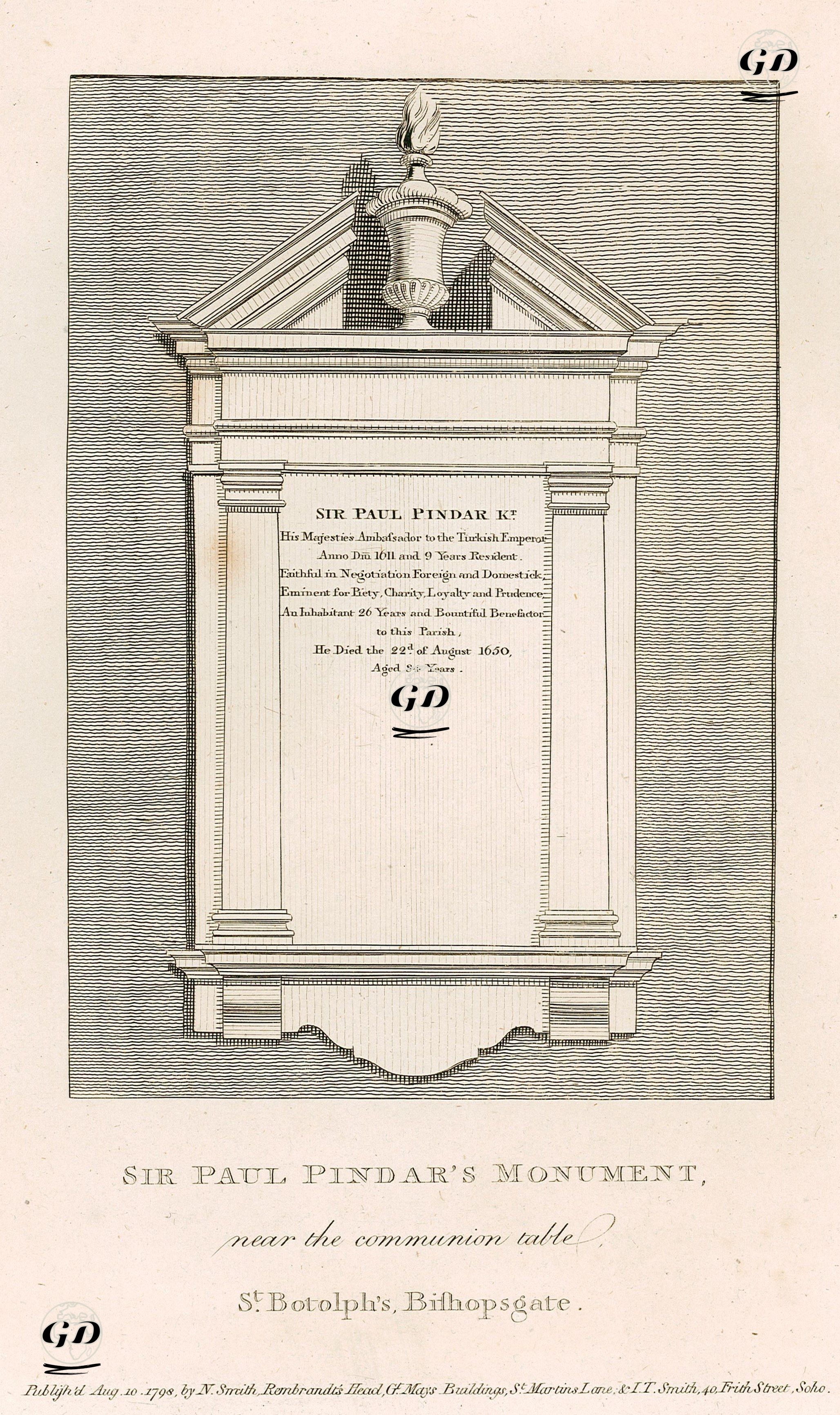 Sir Paul Pindar's Monument, Near The Communion Table, St.Botolph's Bishopsgate -  - 1798