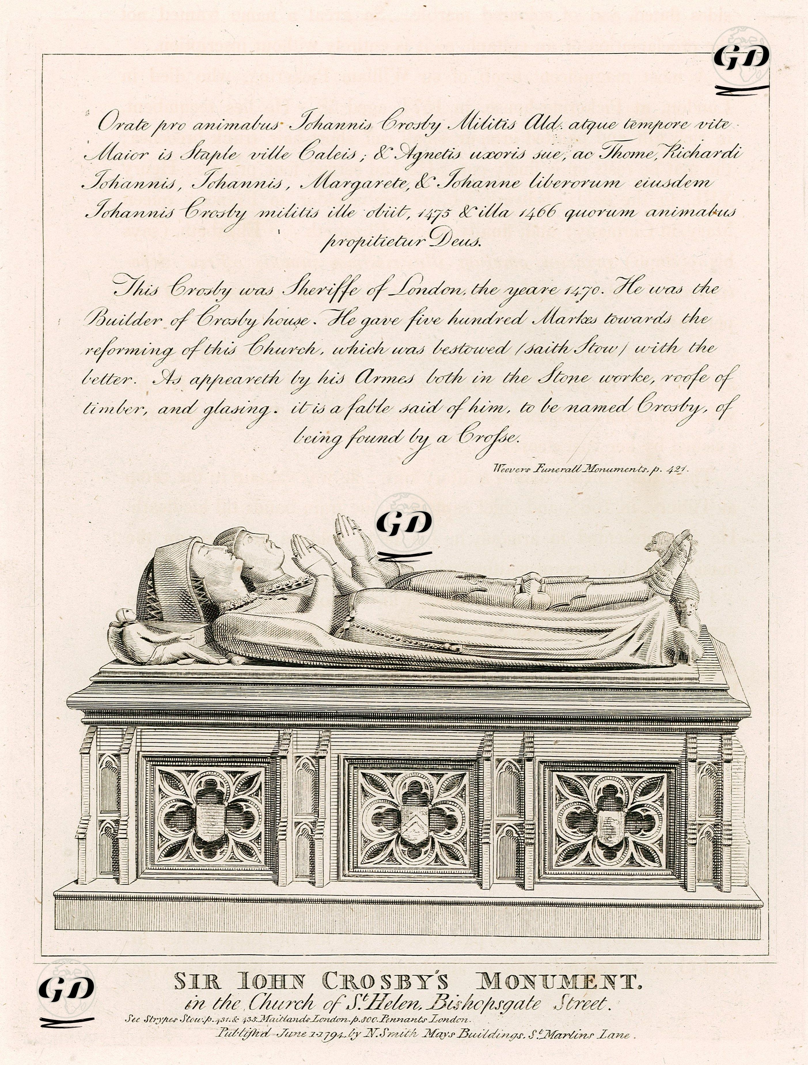 Sir John Crosby's Monument, in The Church Of St.Helen, Bishopsgate Street -  - 1794