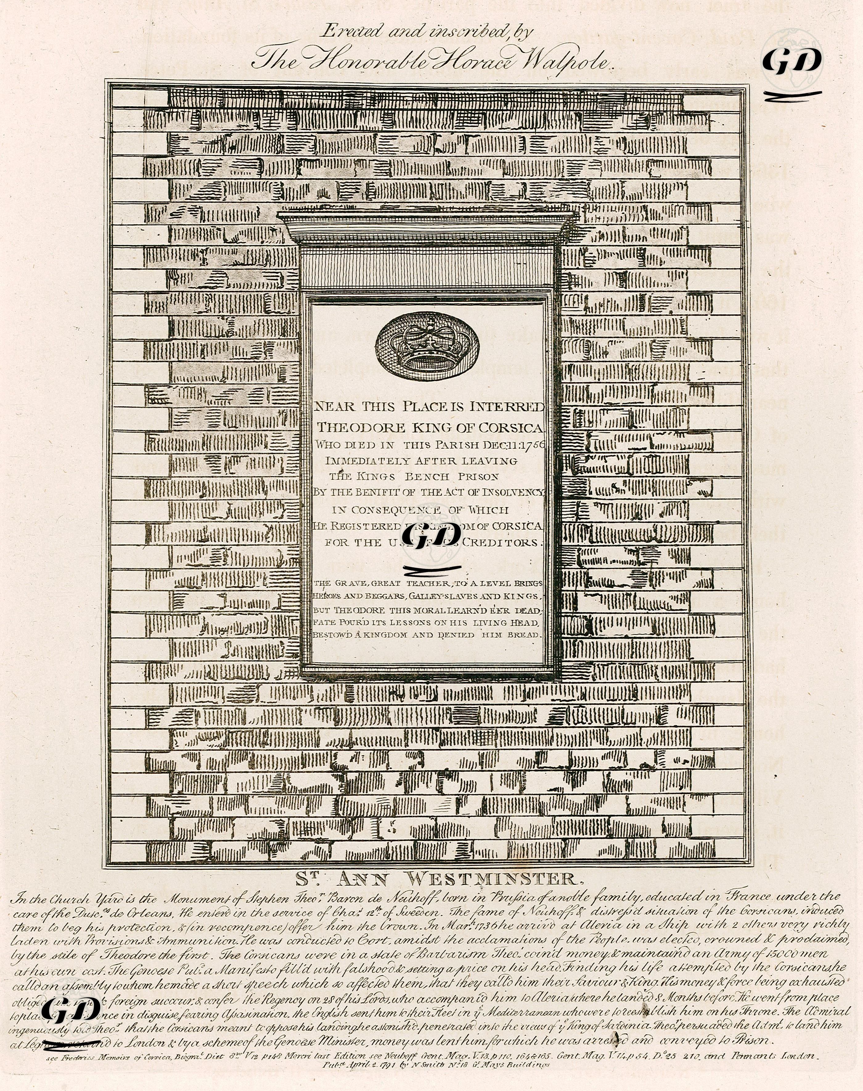Kont Horace Walpole Tarafından Korsika Kralı Theodore Adına Yaptırılan Ve Londra'da St.Anne Kilisesinin Avlusunda Bulunan  Duvar Rölyefi -  - 1791