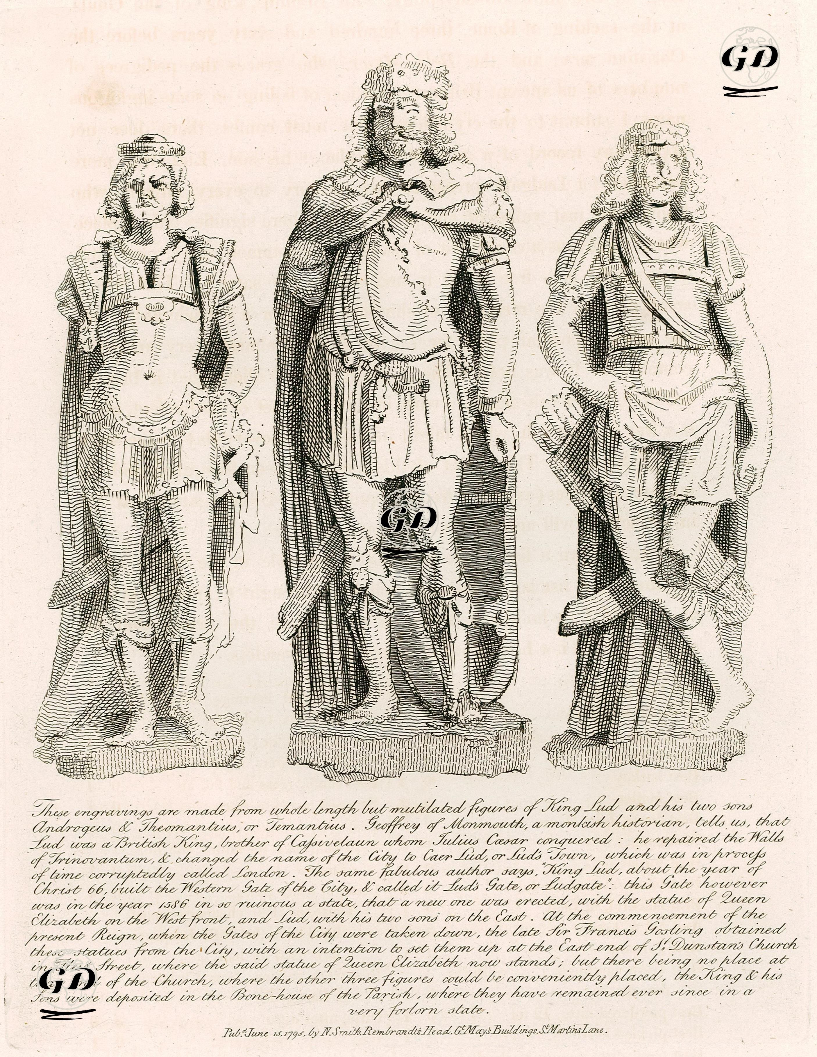 Londra Şehrini Kuran Britanya Kralı Lud İle Çocukları Androgeus Ve Theomantius'un Heykelleri -  - 1795