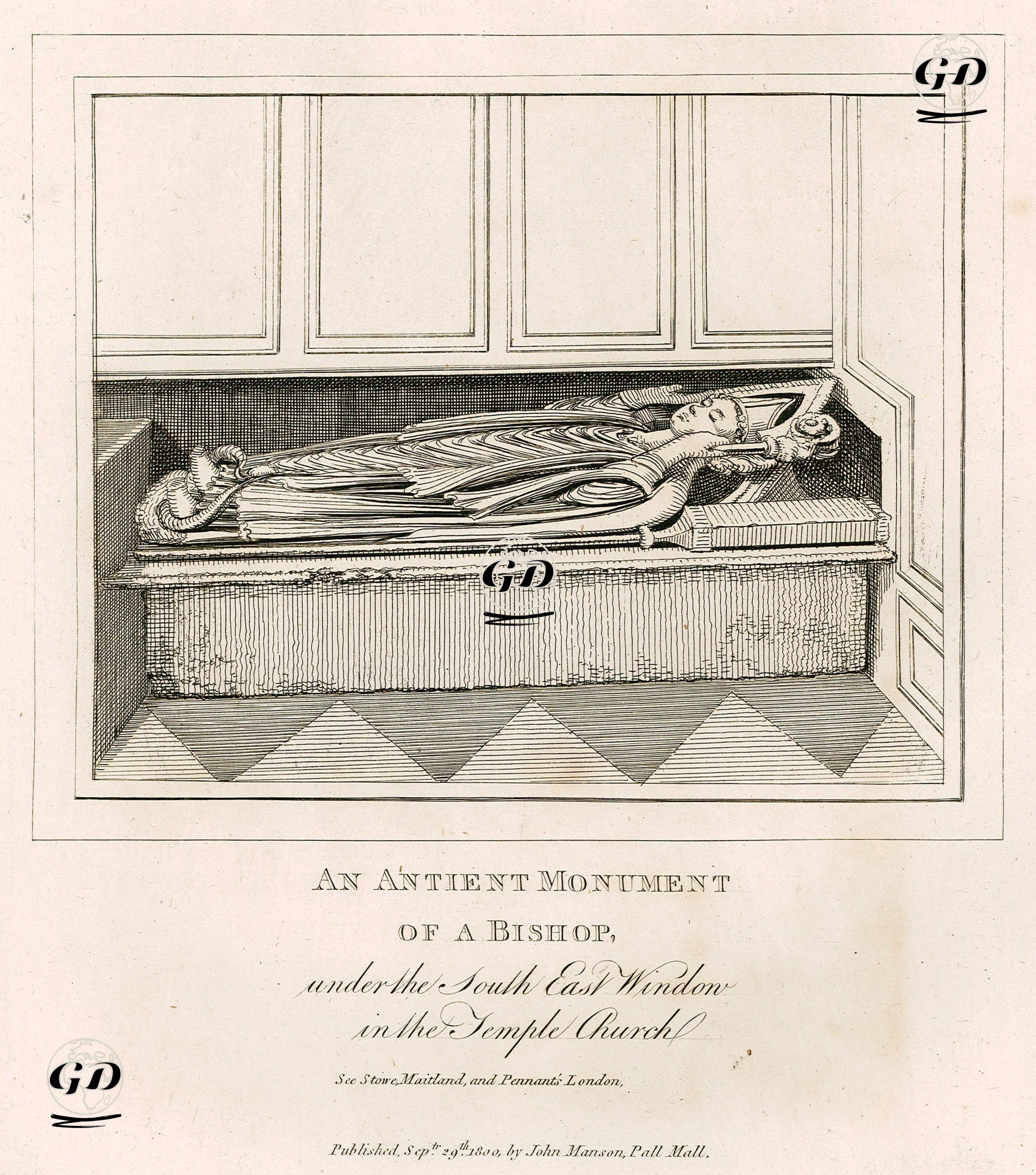 An Ancient Monument Of A Bishop, Under The South East Window in The Temple Church -  - 1800