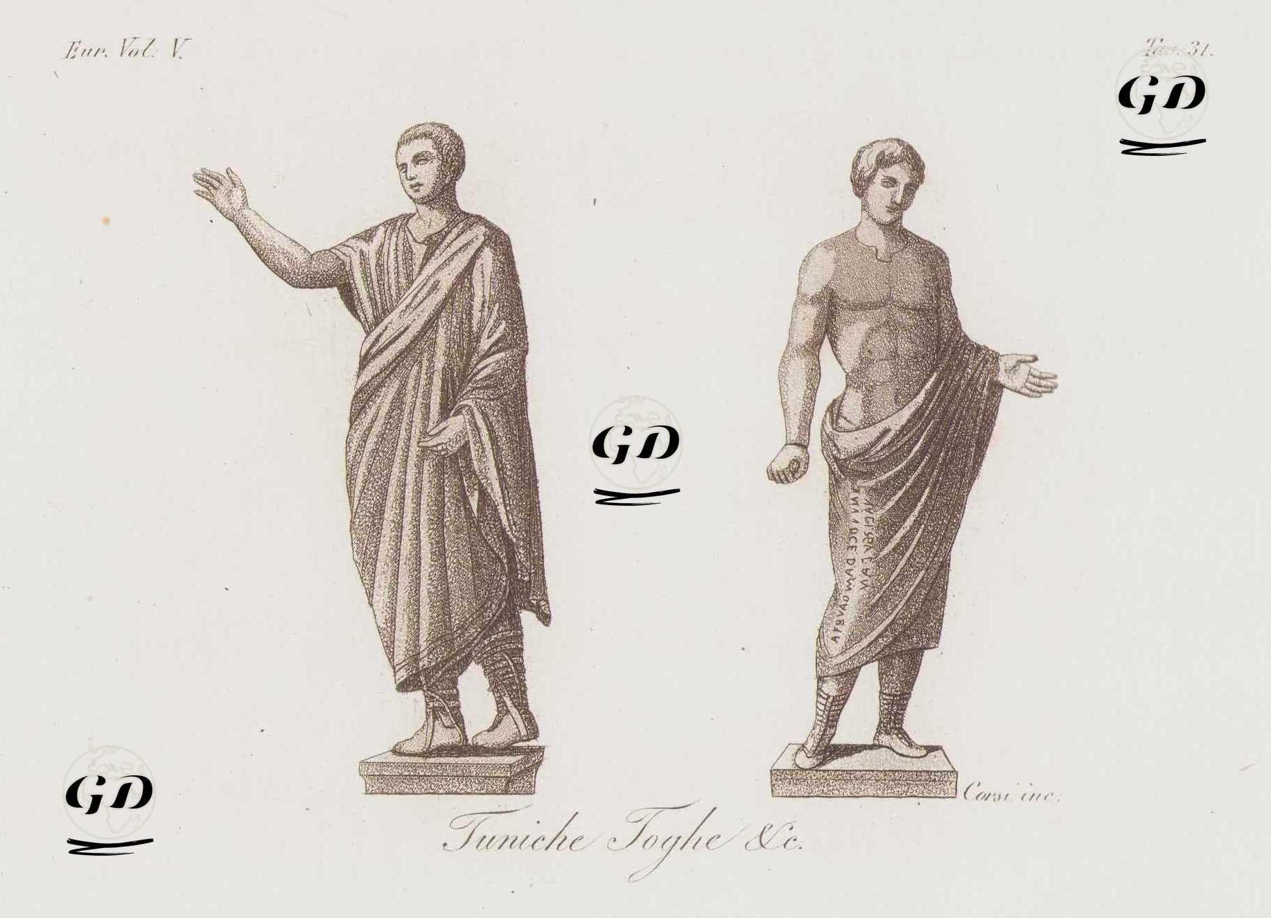 Toga, Tunik, Giymiş Erkekleri Gösteren Antik Etrüsk Heykelleri, Avrupa Cilt V. Resim 31. -  - 1820's-1840's