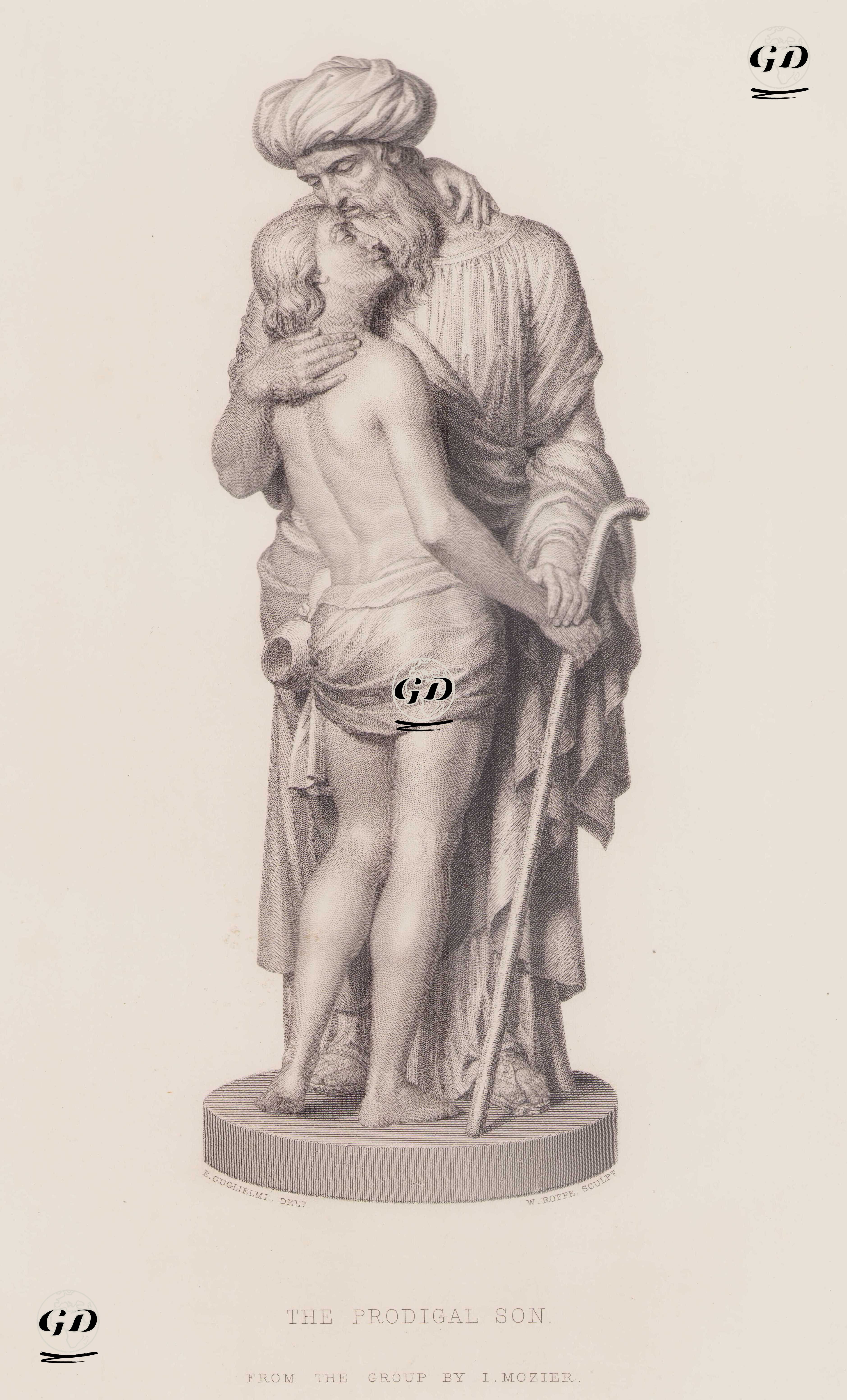 Müsrif Çocuk (Oğlunun Tövbe Ederek Eve Dönüşünü ve Babası Tarafından Affedilerek Sevgi Doluk Karşılanmasını Tasvir Eden Eski Ahit Öyküsü) - Joseph Mozier (1812-1870)-E.Guglielmi - 1859