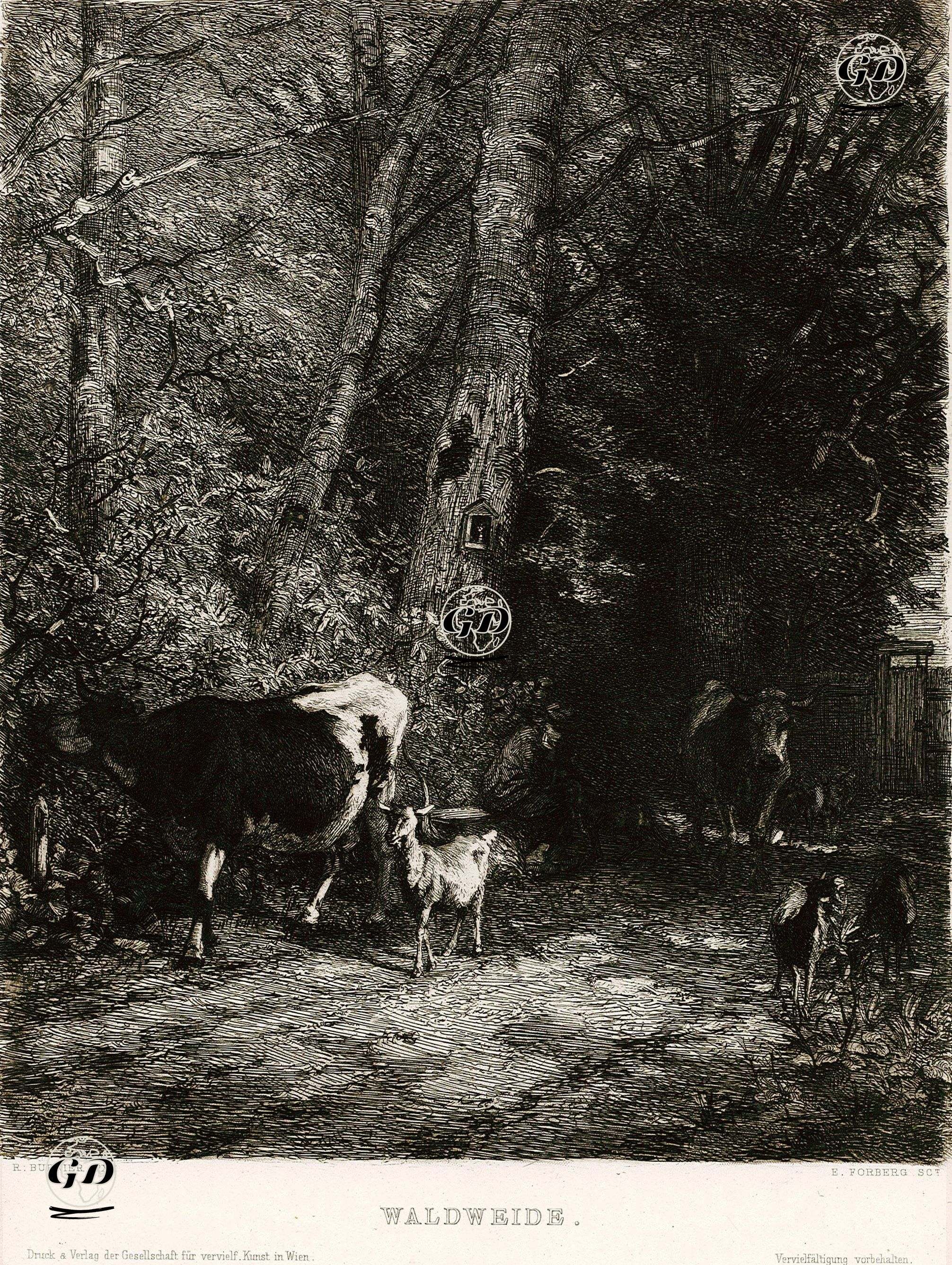 Ormanda İnek ve Keçilerin Otlaması - Richard Burnier (1826-1884) - 1881
