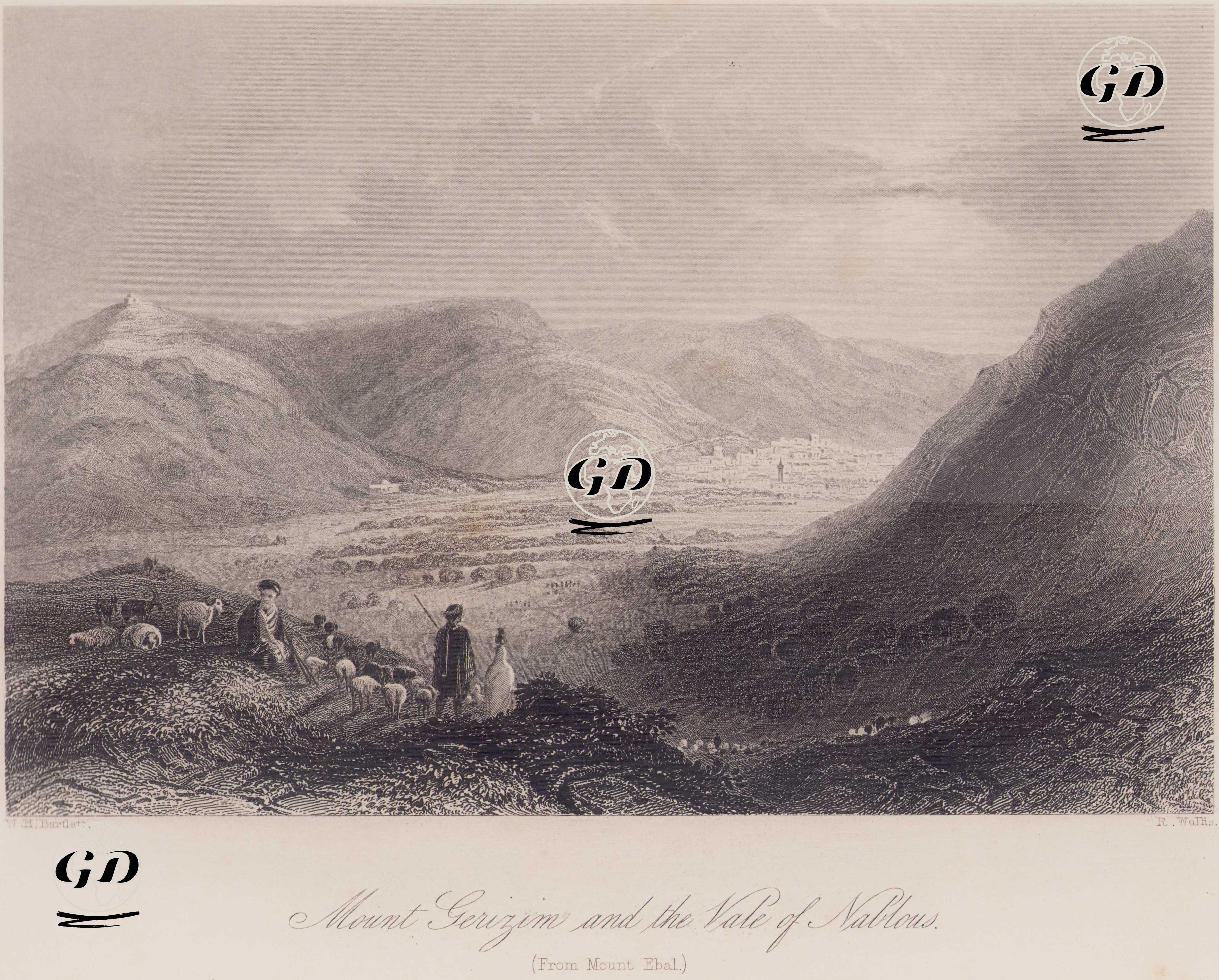 Mount Gerizim and the Vale of Nablous (From Mount Ebal) - William Henry Bartlett (1809-1854) - 1840's