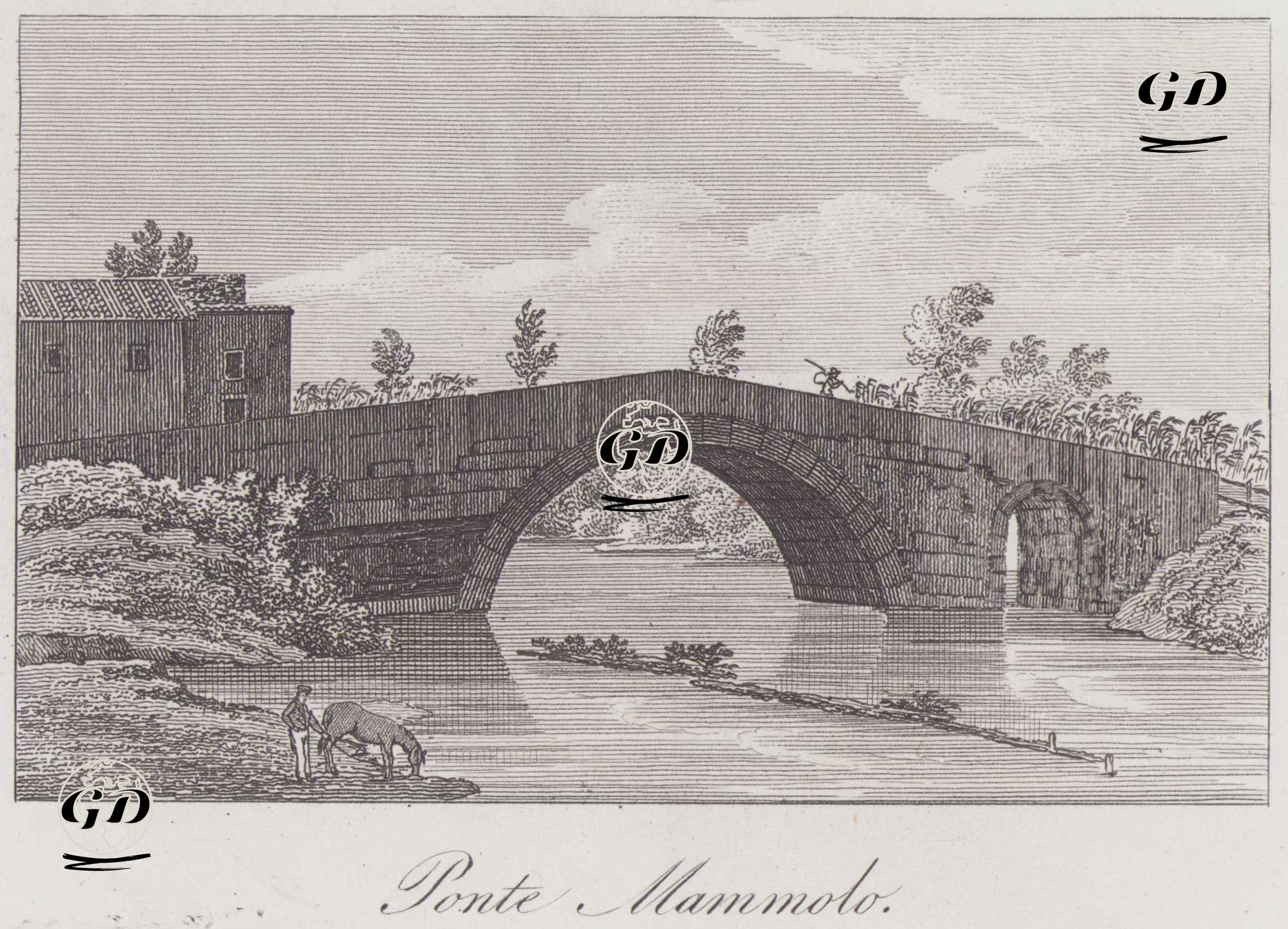 Roma Yakınlarında Aniene Nehri üzerindeki Antik Ponte Mammolo Köprüsü -  - 1790`s