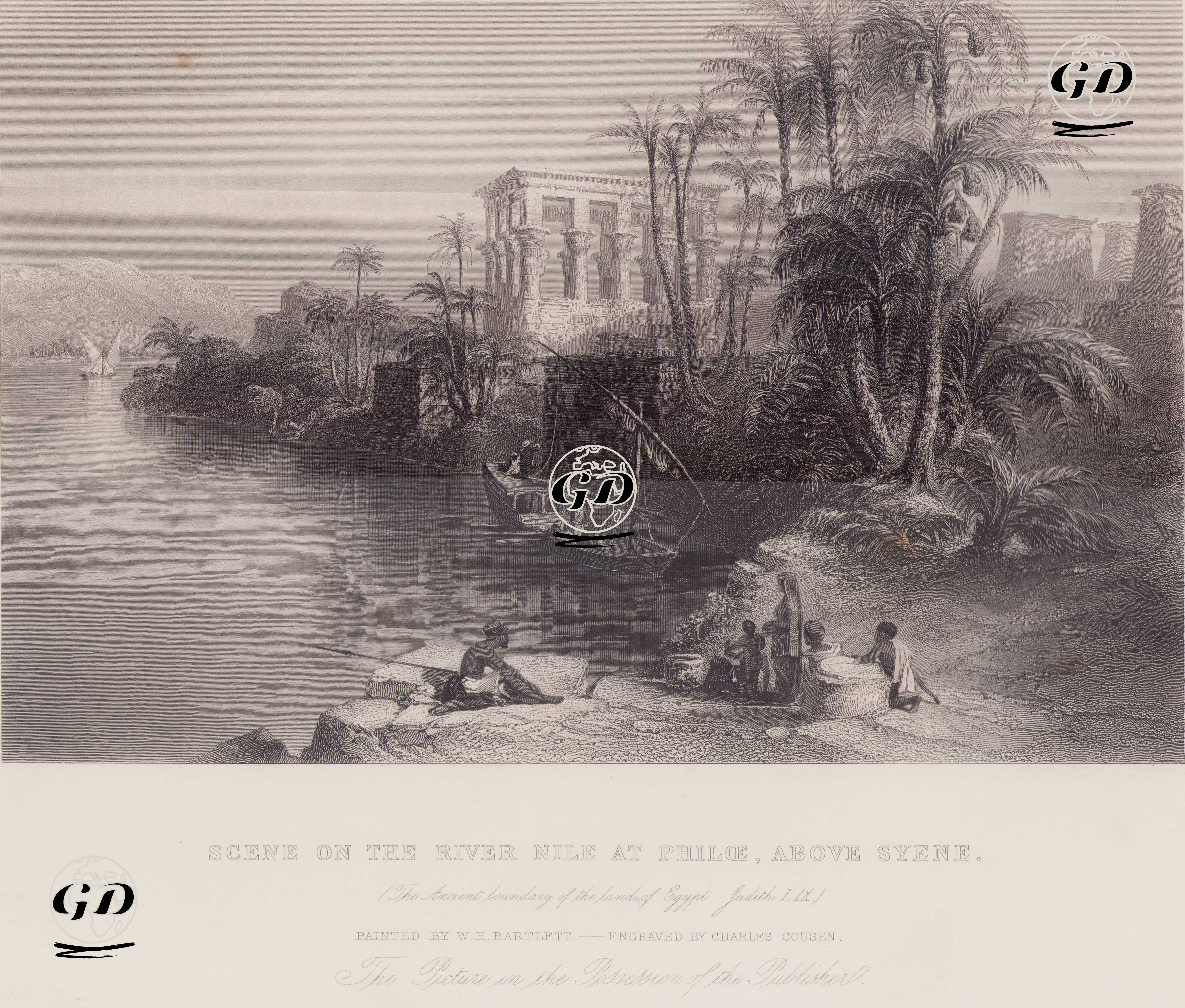 Scene on the River Nile at Philæ, Above Syene (The Ancient Boundary of the Land of Egypt, Judith I.IX) - W. H. Bartlett (1809–1854) - 1840`s