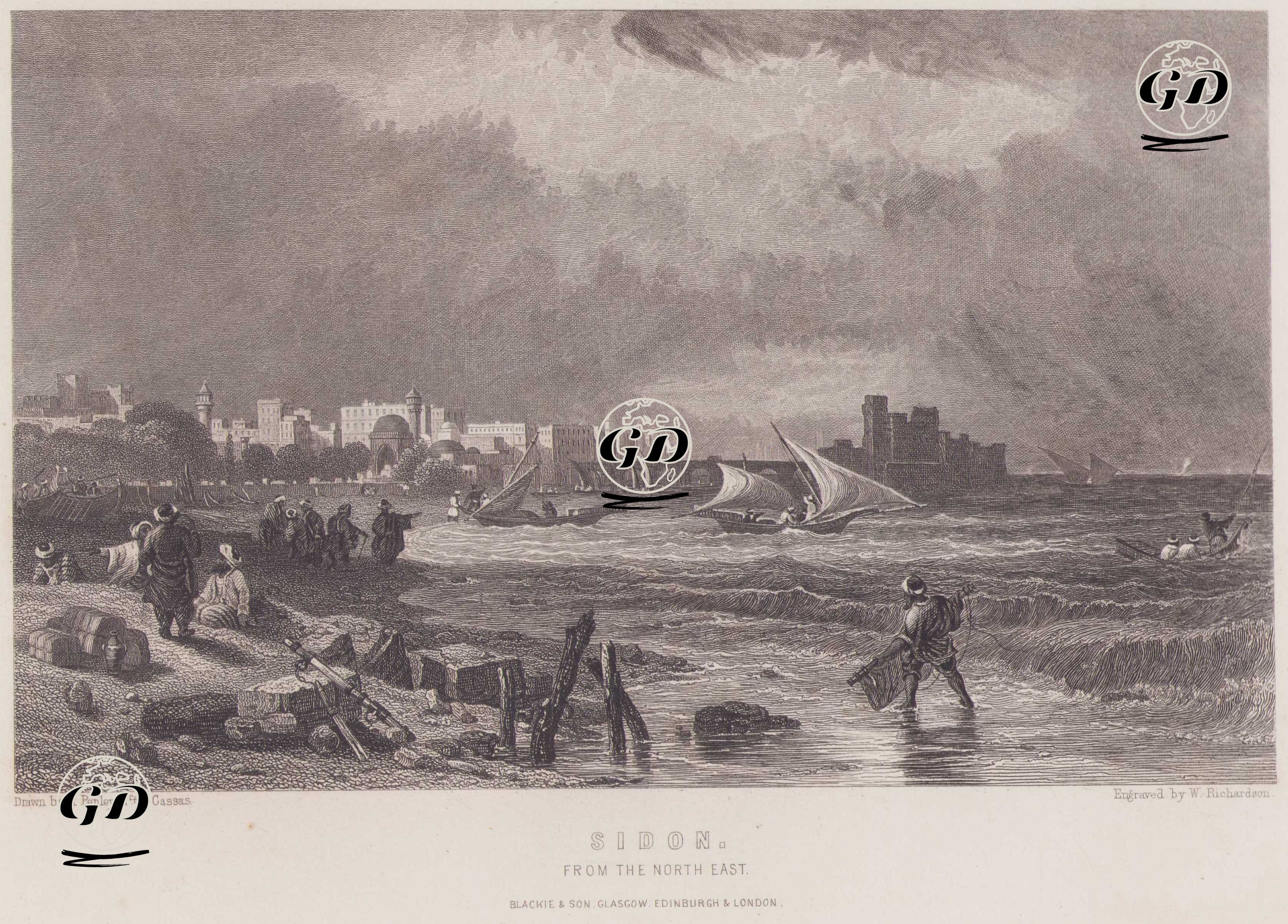 Kuzeydoğudan Sayda Manzarası - A.Penley (after L.F.Cassas) - 1845