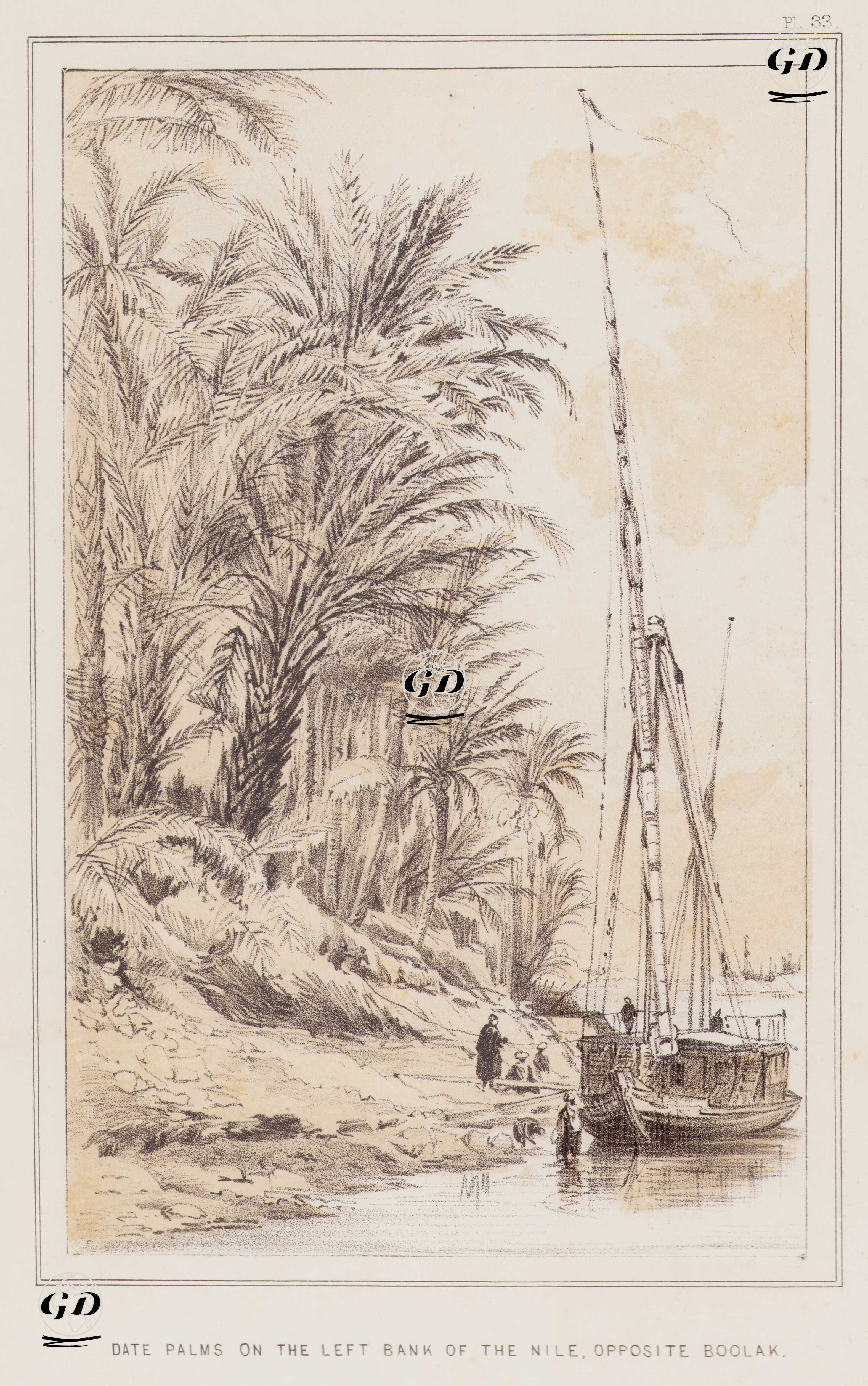 Nil Nehri Sol Kıyısında, Bulak Karşısında Hurma Ağaçları -  - 1849