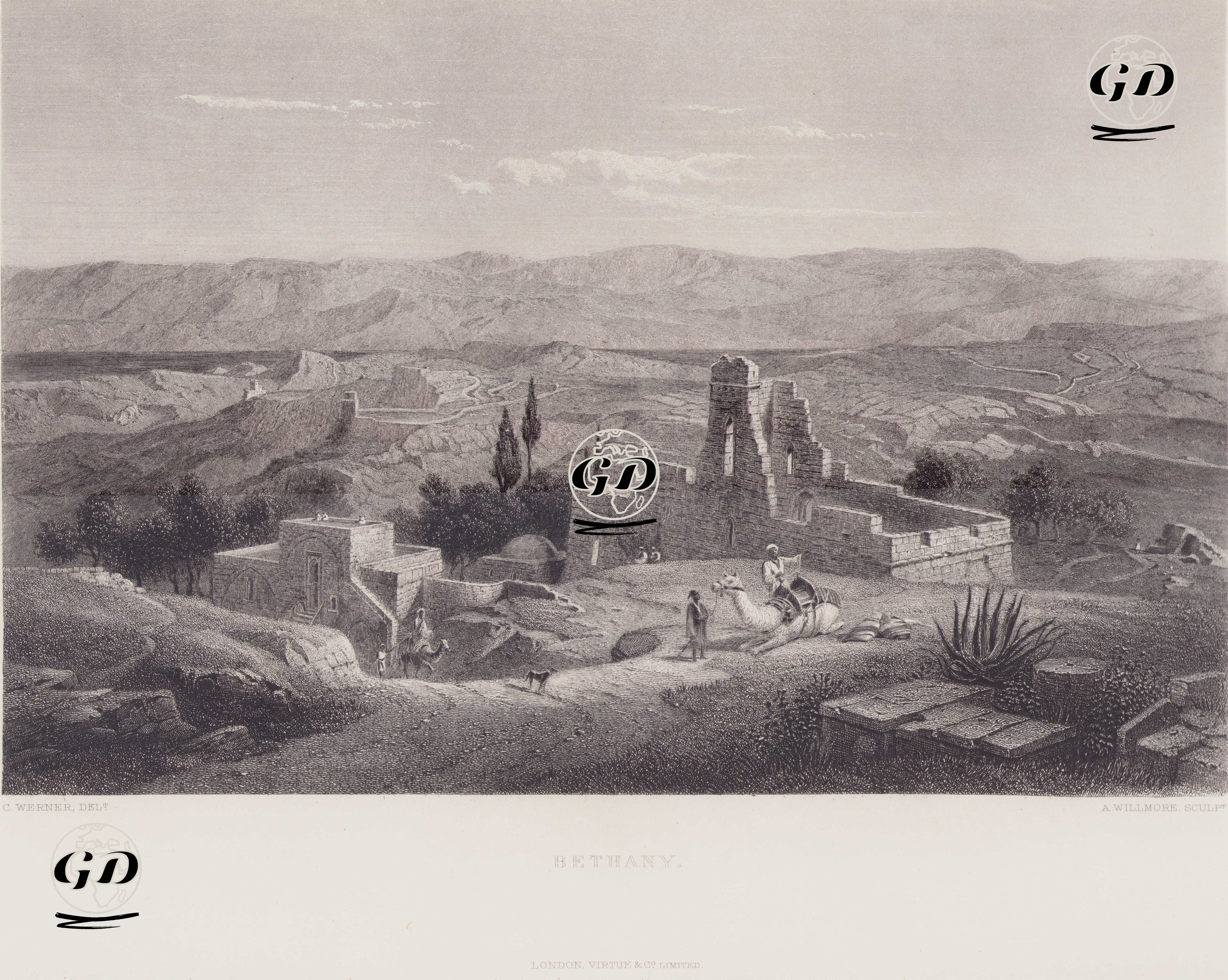 Bethany köyü (El-Eizariye), Filistin - C. Werner - 1850`s
