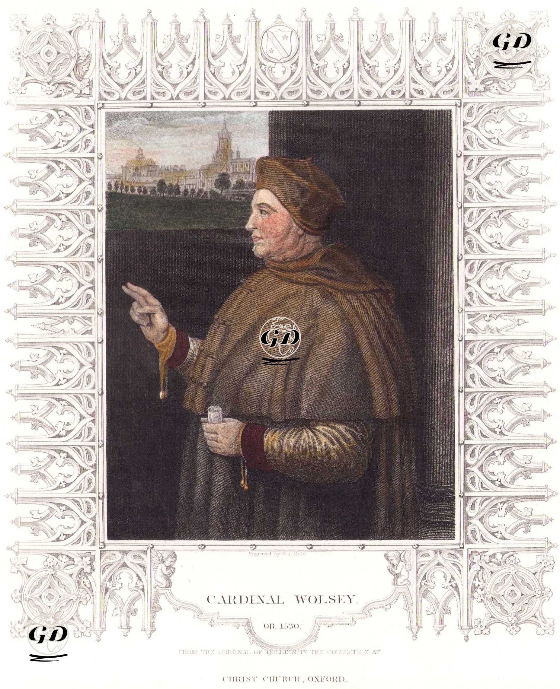 Cardinal Wolsey (Cardinal, Lord Chancellor, Archbishop of York Thomas Wolsey) - Hans Holbein the Younger (1497-1543) - 1830's