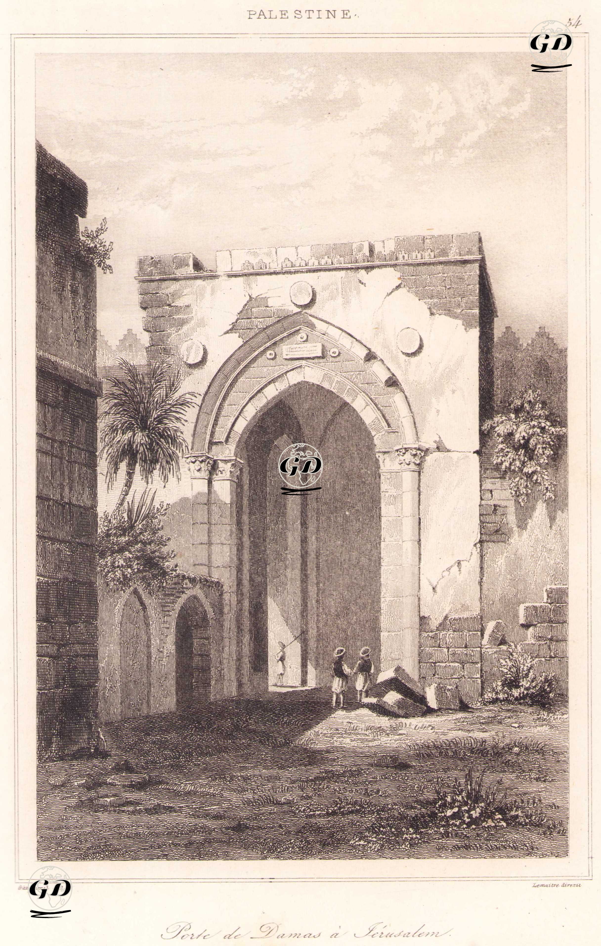 Filistin - Kudüs’te Şam Kapısı (Plate 54) - Leon Gaucherel (1816-1886) - 1845