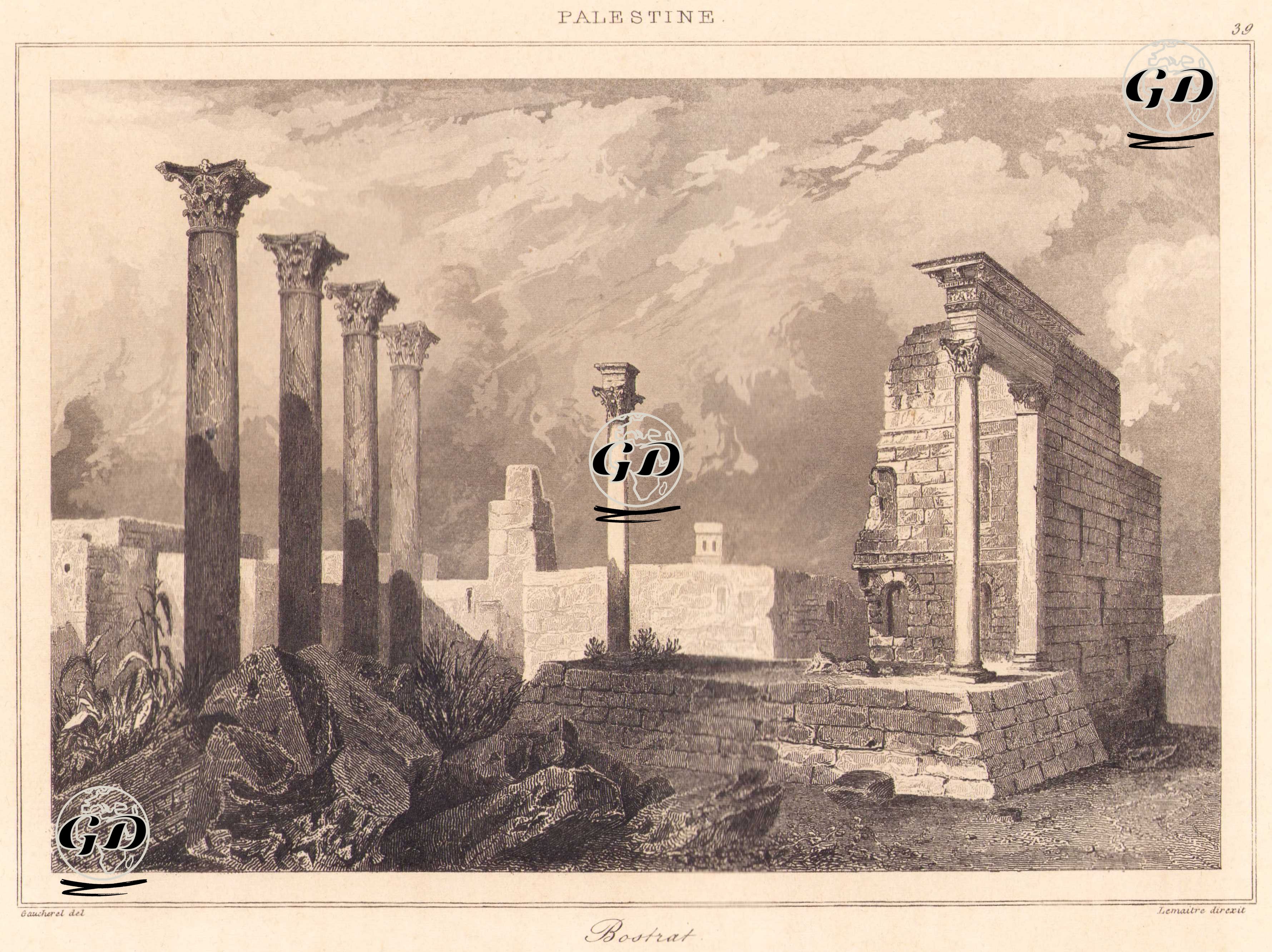 Filistin - Bosra  (Busra) Antik Kentinin Kalıntıları (Suriye) (Plate 39) - Leon Gaucherel (1816-1886) - 1845