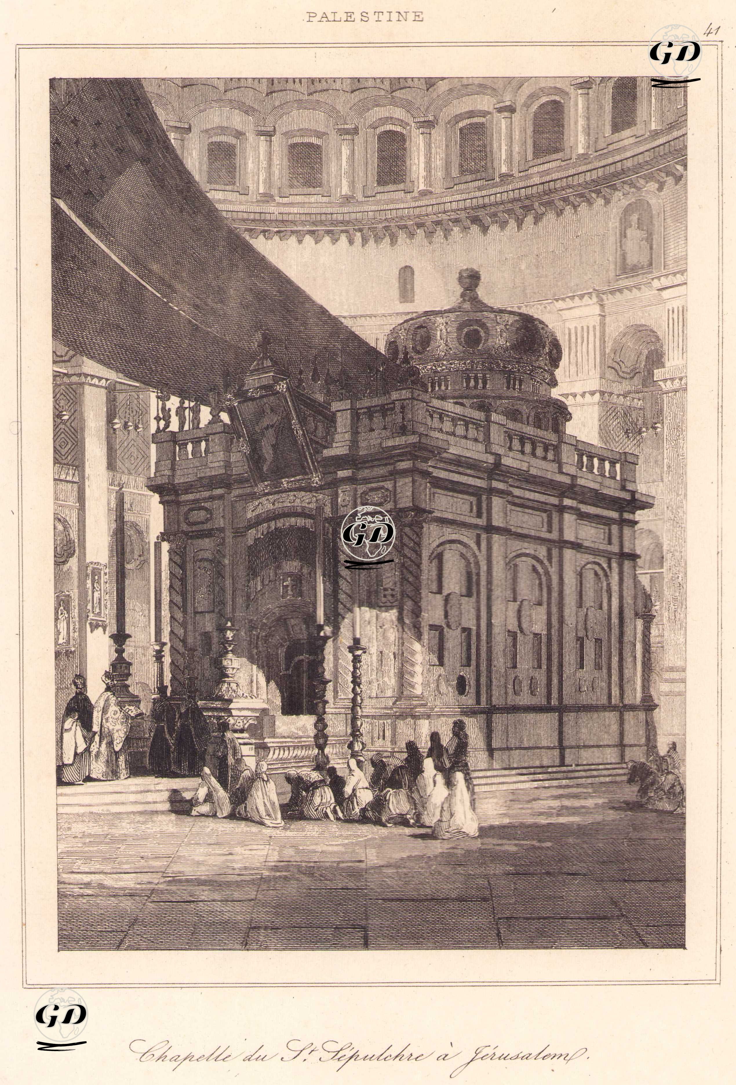 Filistin - Kudüs’teki Kutsal Kabir Kilisesi’nin Ana Kubbesinin Altında Yer Alan Kutsal Mezar (Kabir) Şapeli (Plate 41) -  - 1845