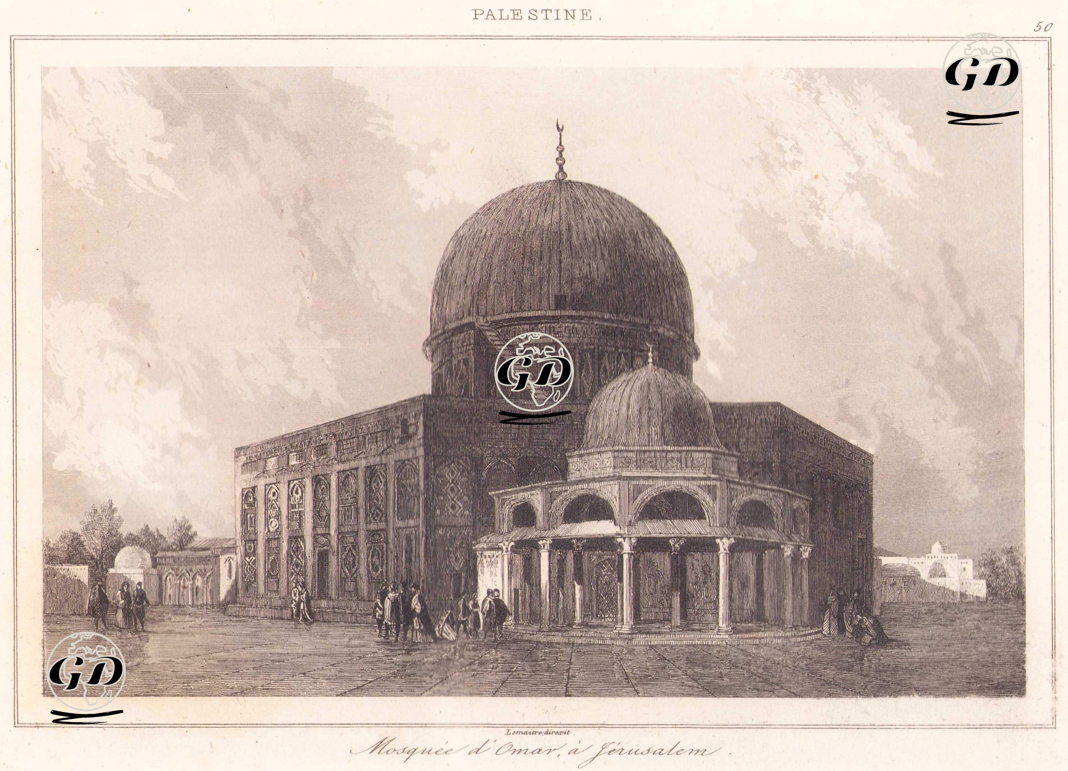 Filistin - Kubbetü’s-Sahre (Ömer Camii-Kaya Kubbesi), Kudüs (Plate 50) -  - 1845