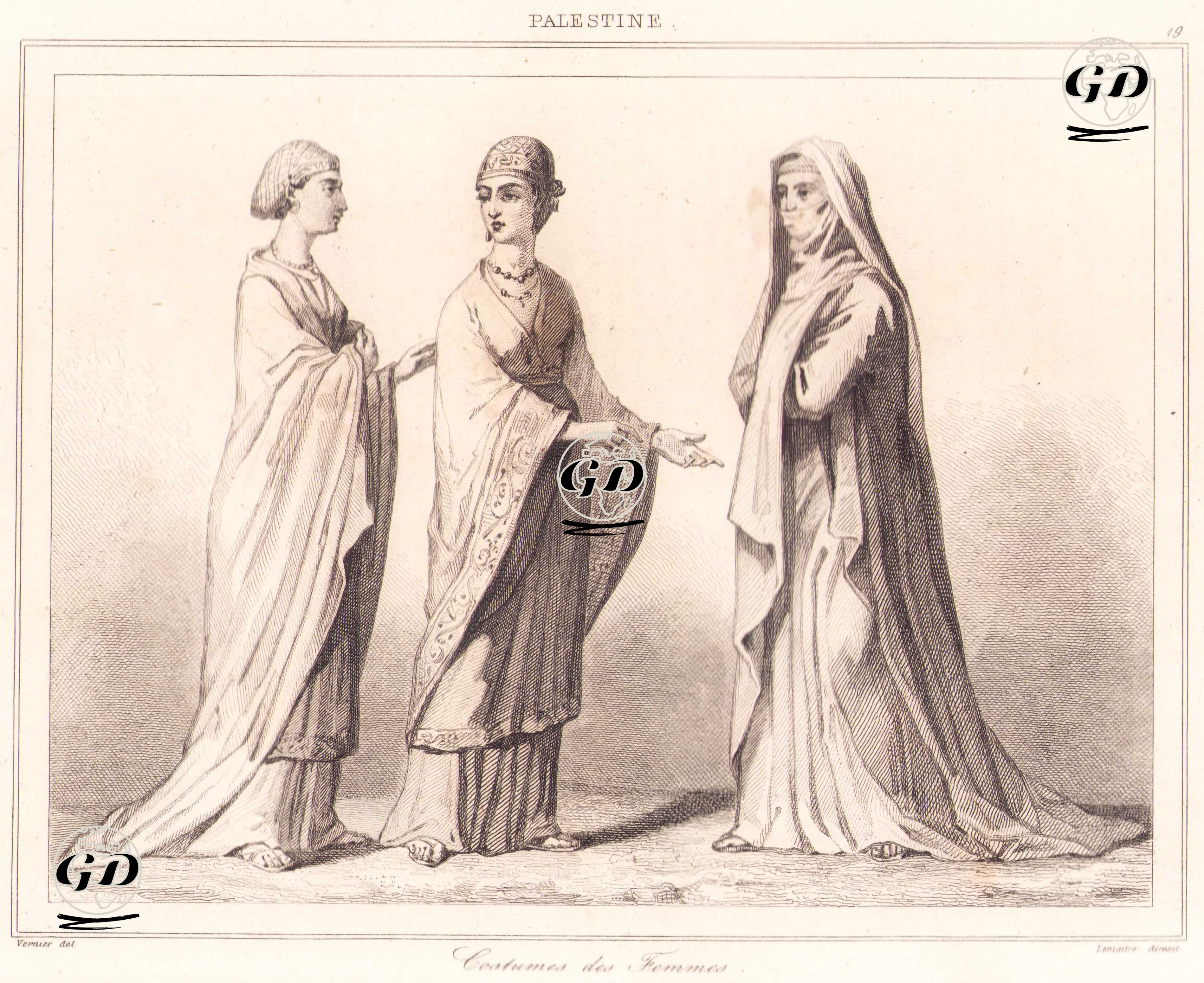 Filistin - Filistinli Kadınların Kıyafetleri (Plate 19) - Vernier - 1845