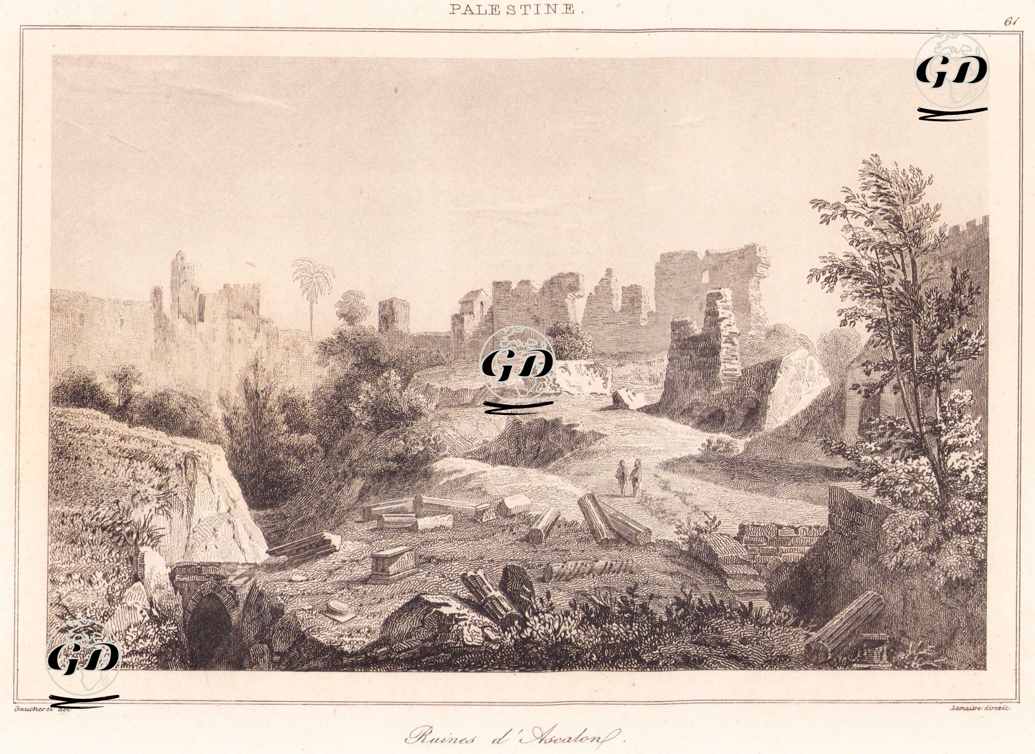 Palestine - Ruines d’Ascalon (Plate 61) (Ruins of Ascalon) - Leon Gaucherel (1816-1886) - 1845