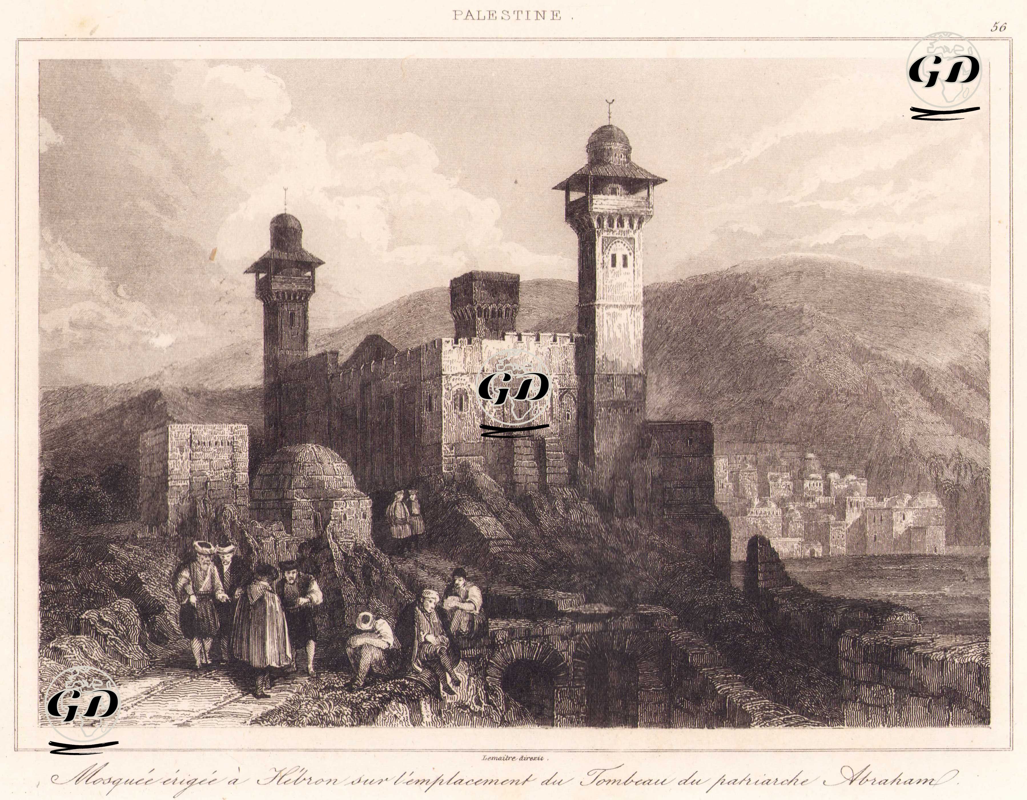 Palestine - Mosquee erigee a Hebron sur l’emplacement du Tombeau du Patriarche Abraham  (Plate 56) (Mosque erected in Hebron on the site of the Tomb of the Patriarch Abraham) -  - 1845
