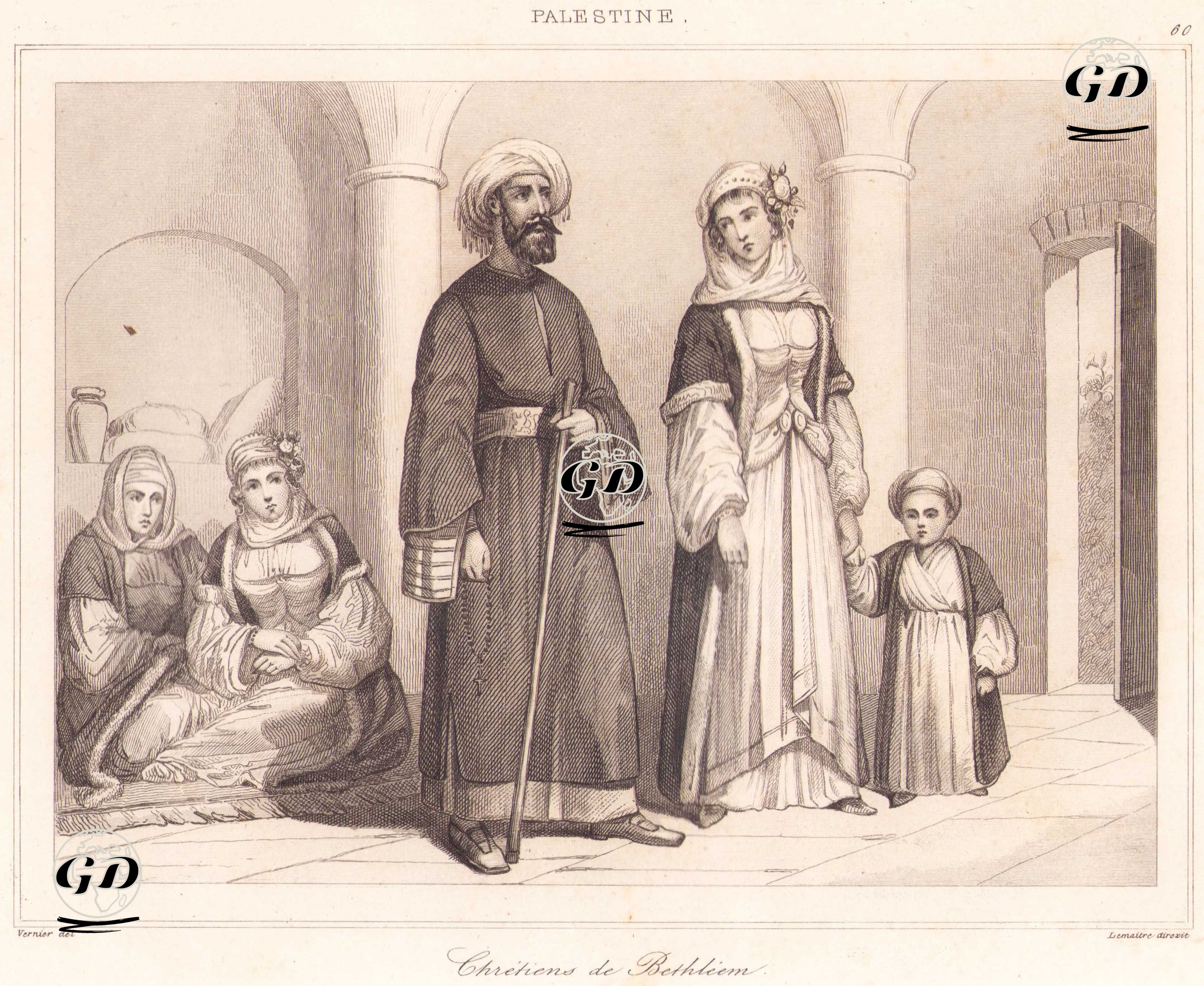 Filistin - Beytüllahim’de Yaşayan Hristiyanların Gündelik Kıyafetleri (Plate 60) - Vernier - 1845