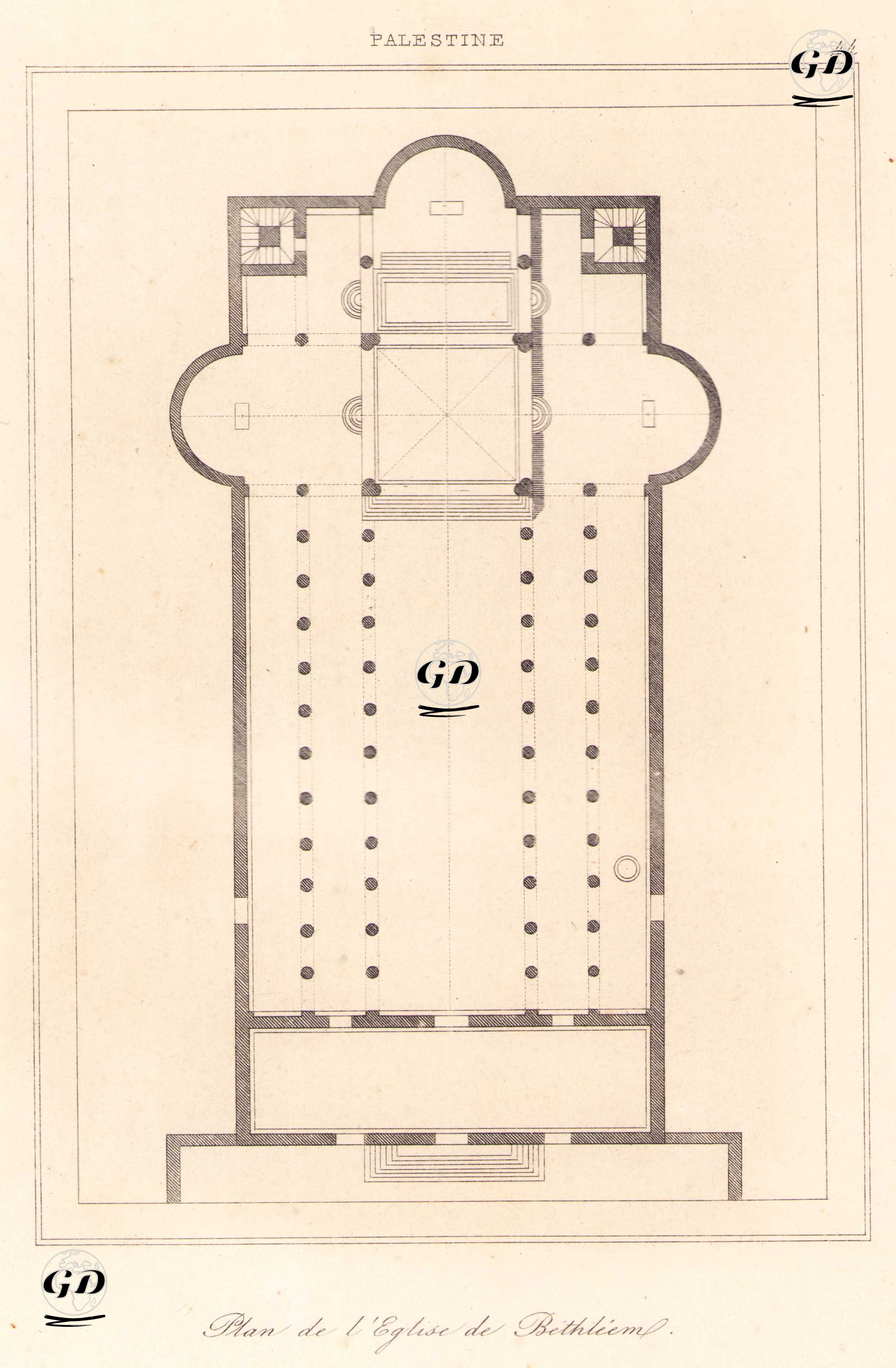 Filistin - Beytüllahim`de Doğuş Kilisesinin Planı (Plate 44) -  - 1845