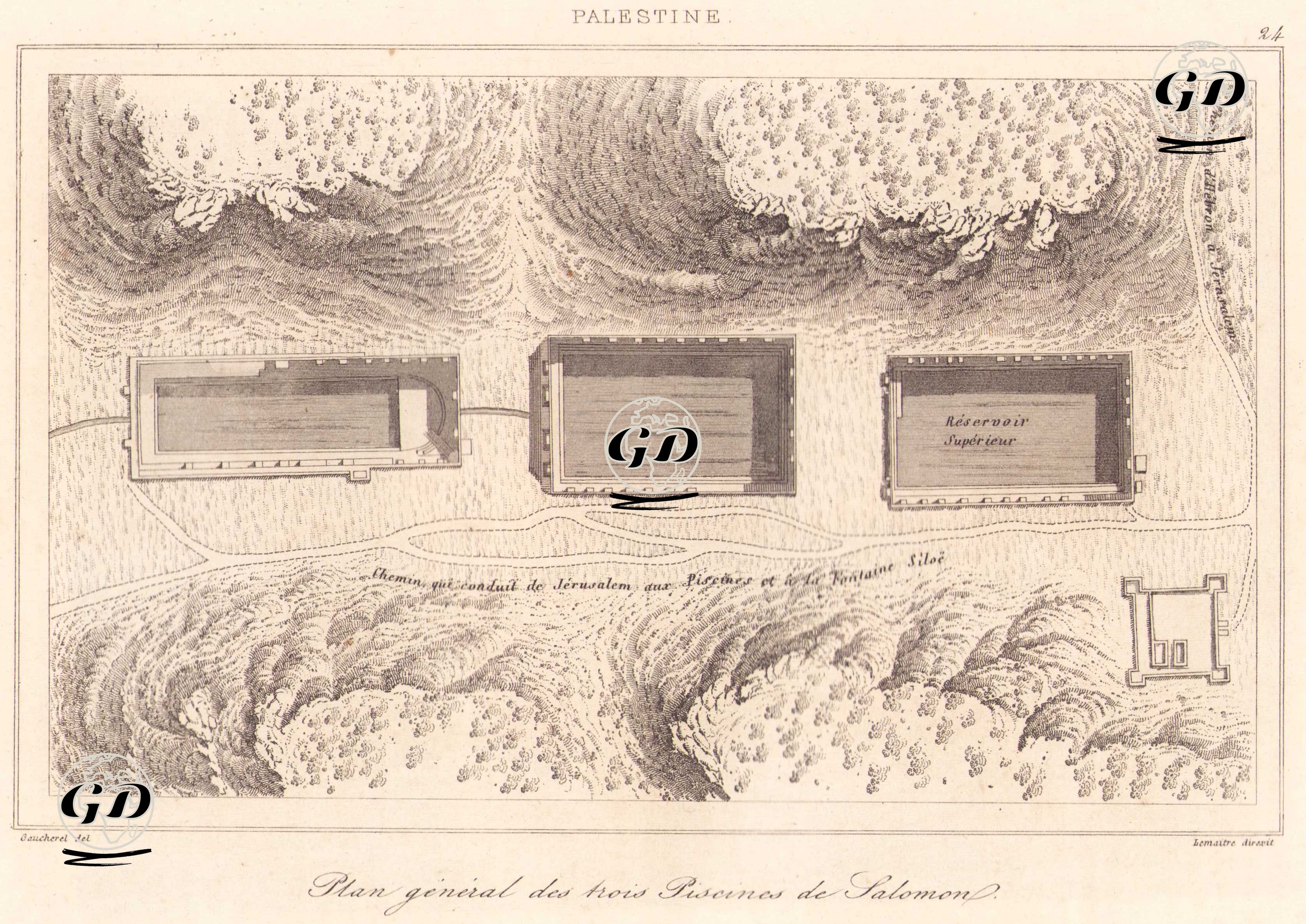 Filistin - Süleyman Havuzları’nın Genel Planı (Plate 24) - Leon Gaucherel (1816-1886) - 1845