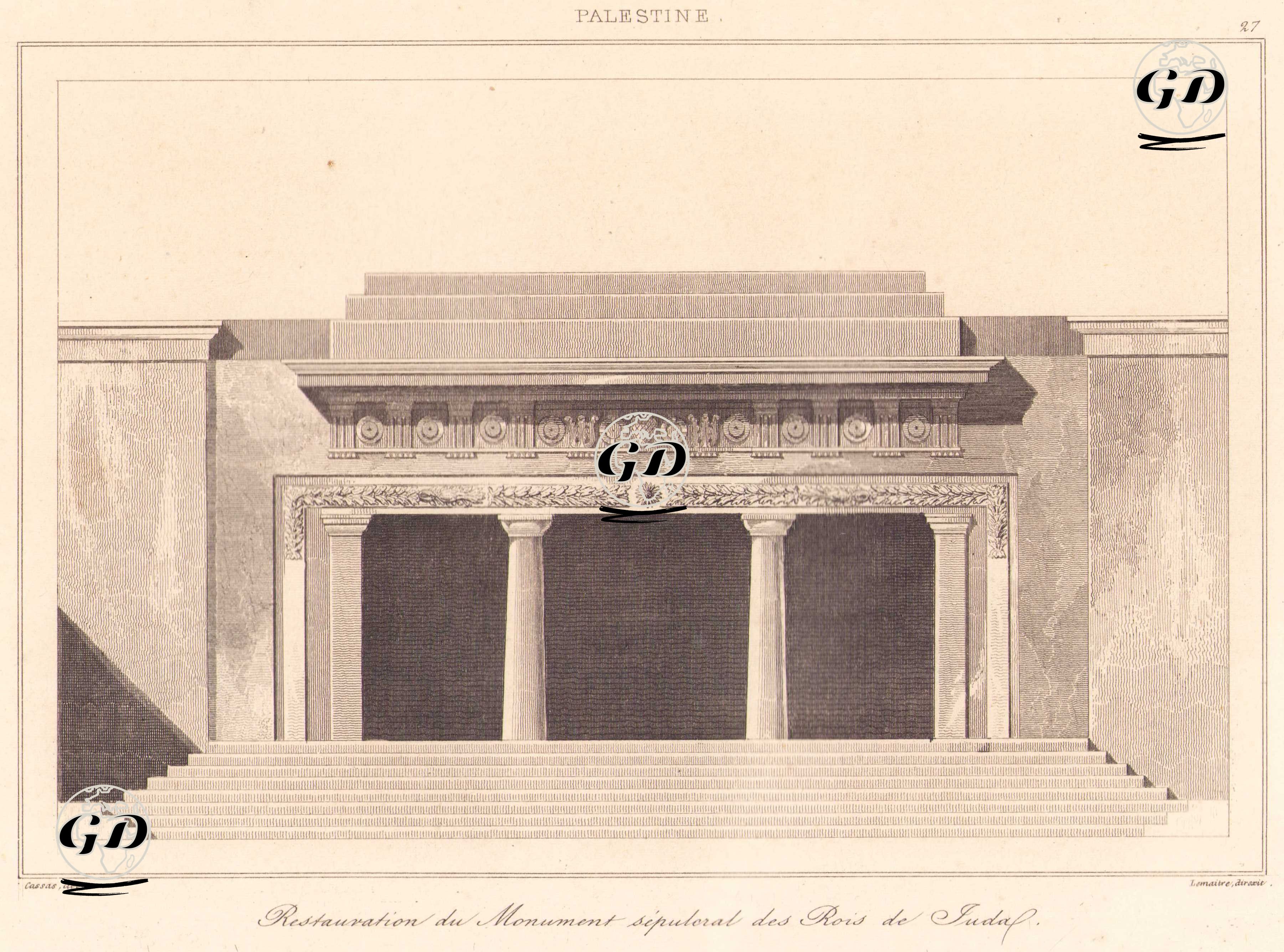 Filistin - Yahuda Krallarının Mezar Anıtı (Restorasyon Çizimi) (Plate 27) - Cassas - 1845