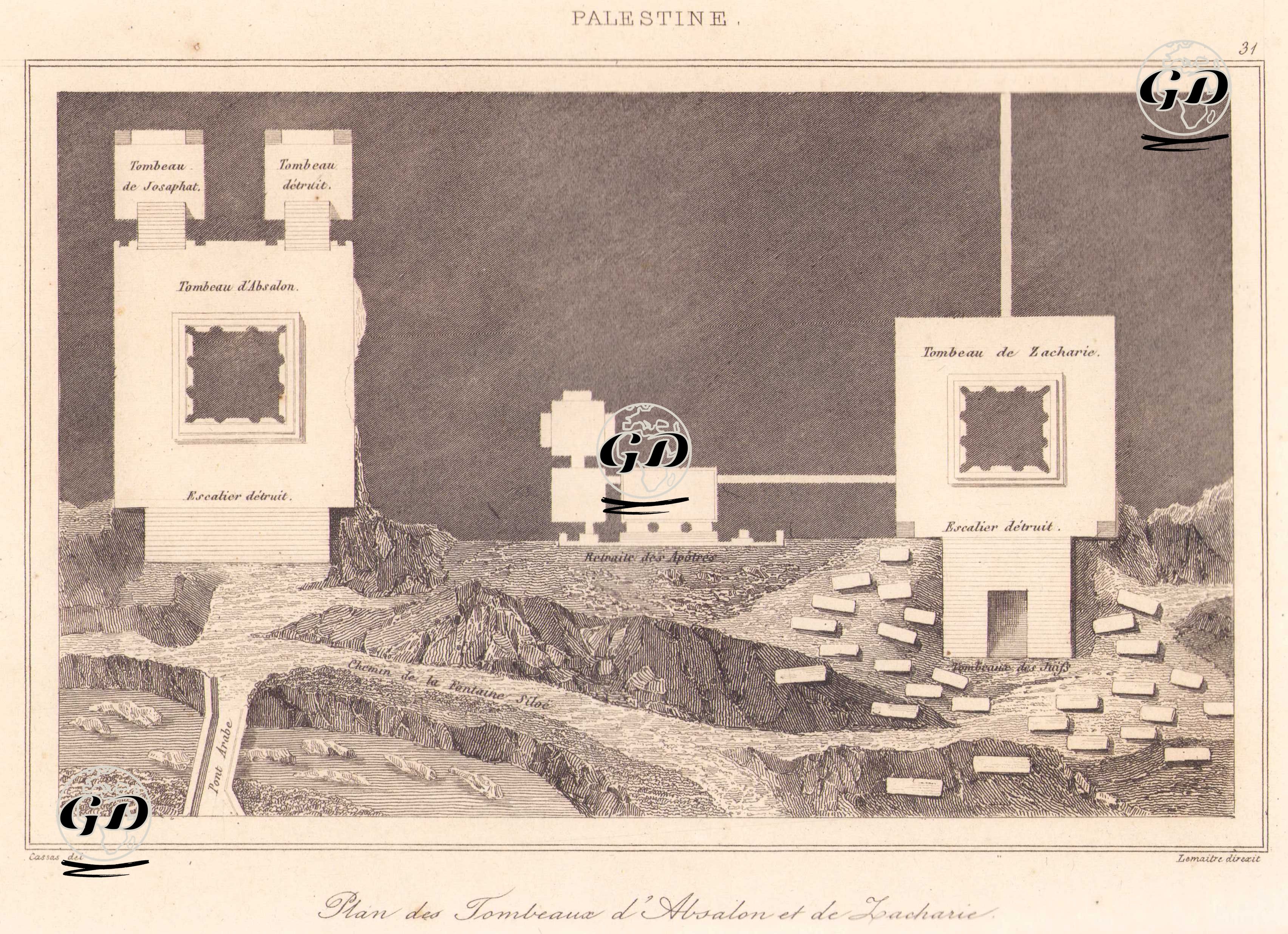 Palestine - Plan des Tombeaux d’Absalon et de Zacharie (Plate 31) (Plan of the Tombs of Absalom and Zechariah) - Cassas - 1845