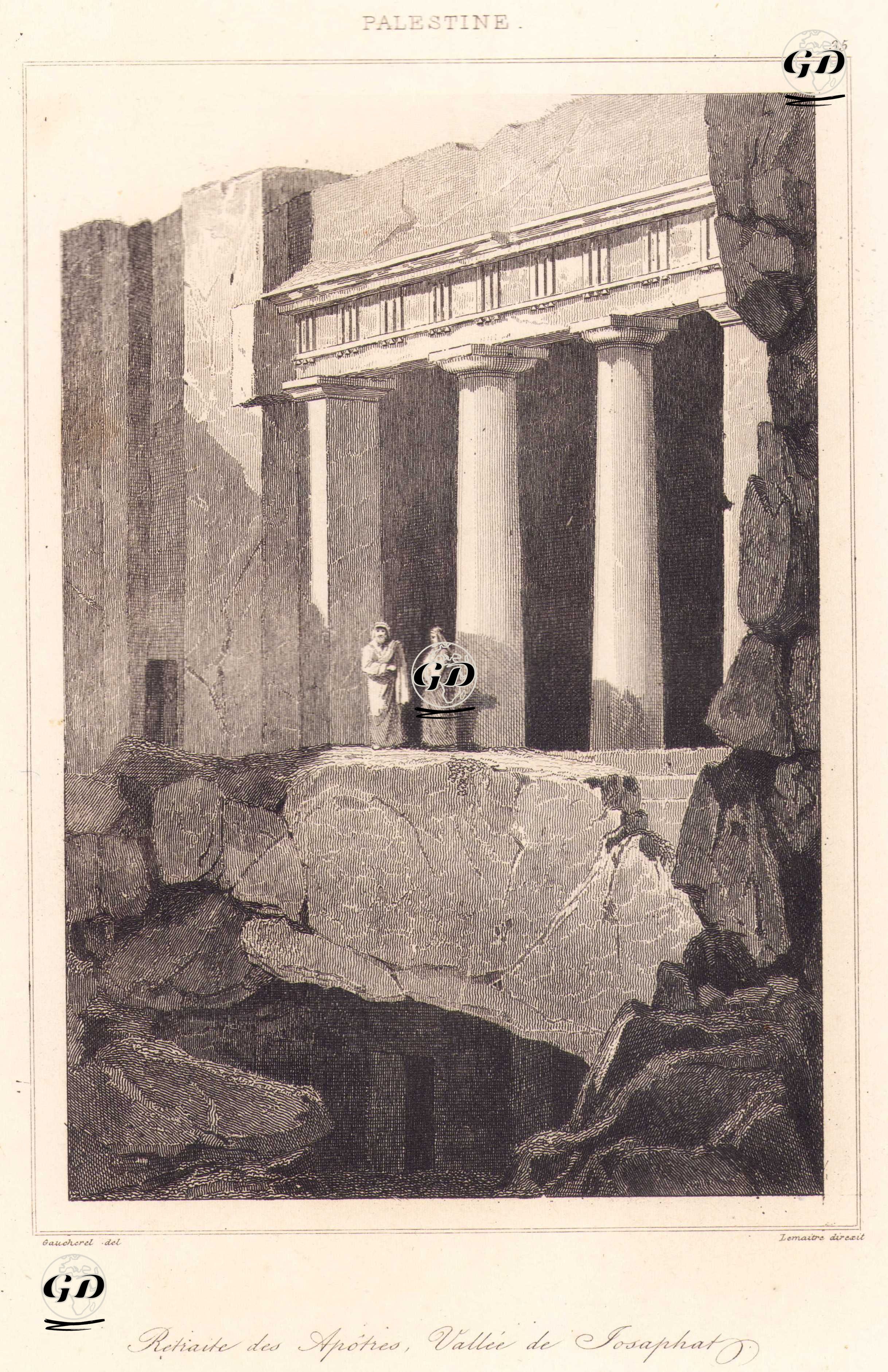 Filistin - Yehoşafat Vadisi’nde (Kidron Vadisi) Havarilerin Sığınağı) (Plate 35) - Leon Gaucherel (1816-1886) - 1845