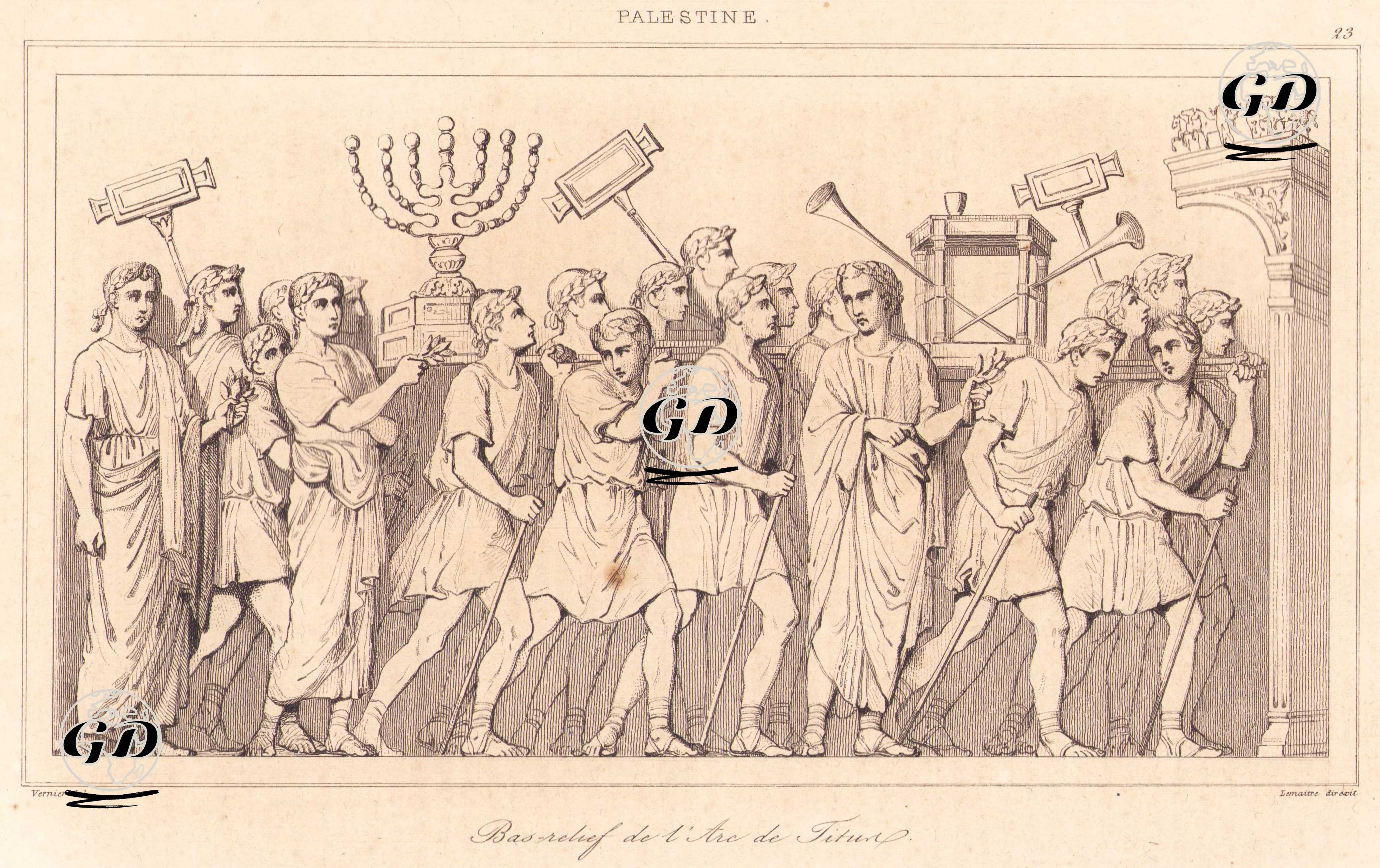 Palestine - Bas-relief de l’Arc de Titus (Plate 23) (Bas-relief from the Arch of Titus) - Vernier - 1845