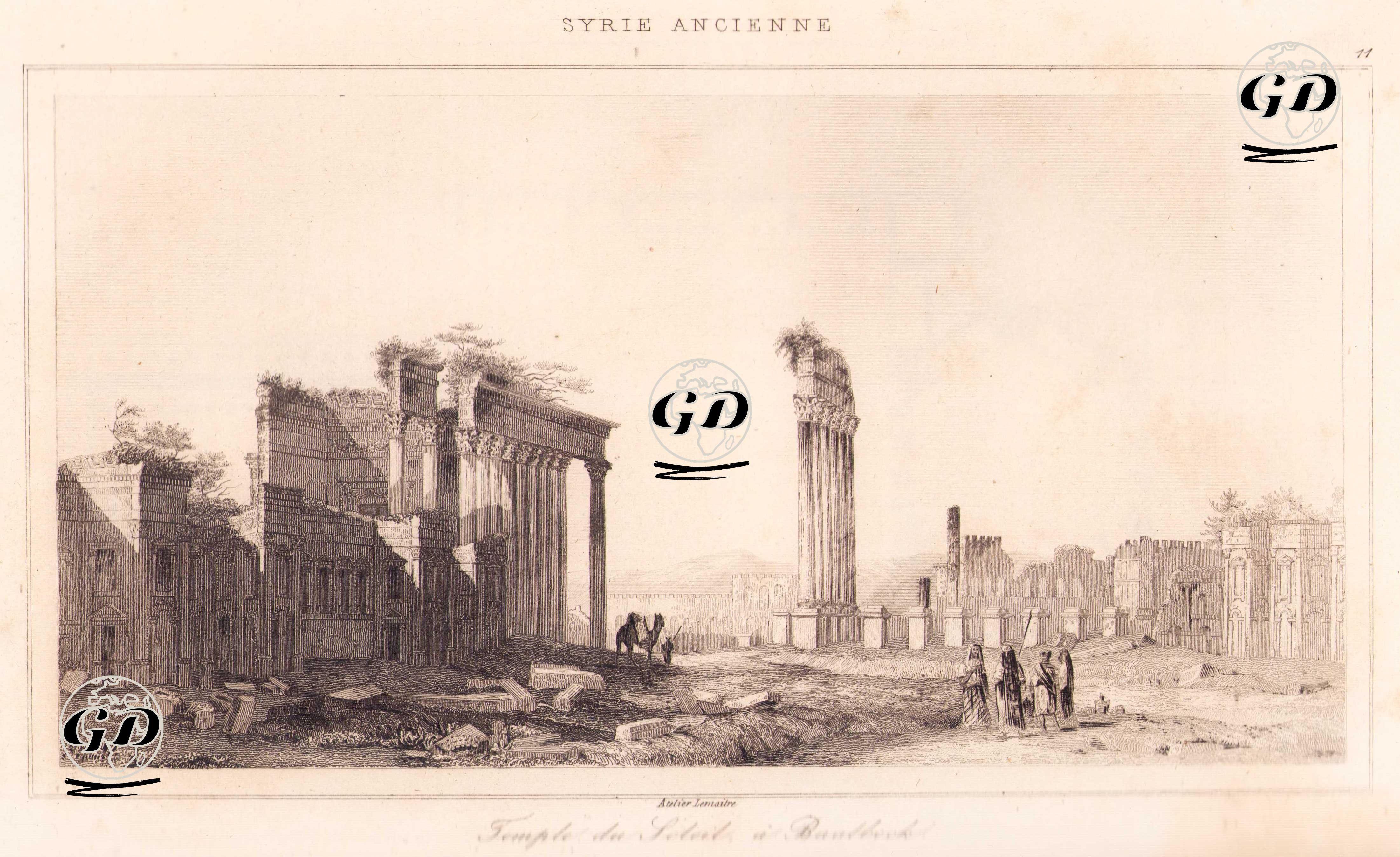 Syrie Ancienne - Temple du Soleil a Baalbeck (Plate 11) (View of the Temple of the Sun (Heliopolitan Jupiter) ruins in Baalbek, Lebanon) -  - 1848