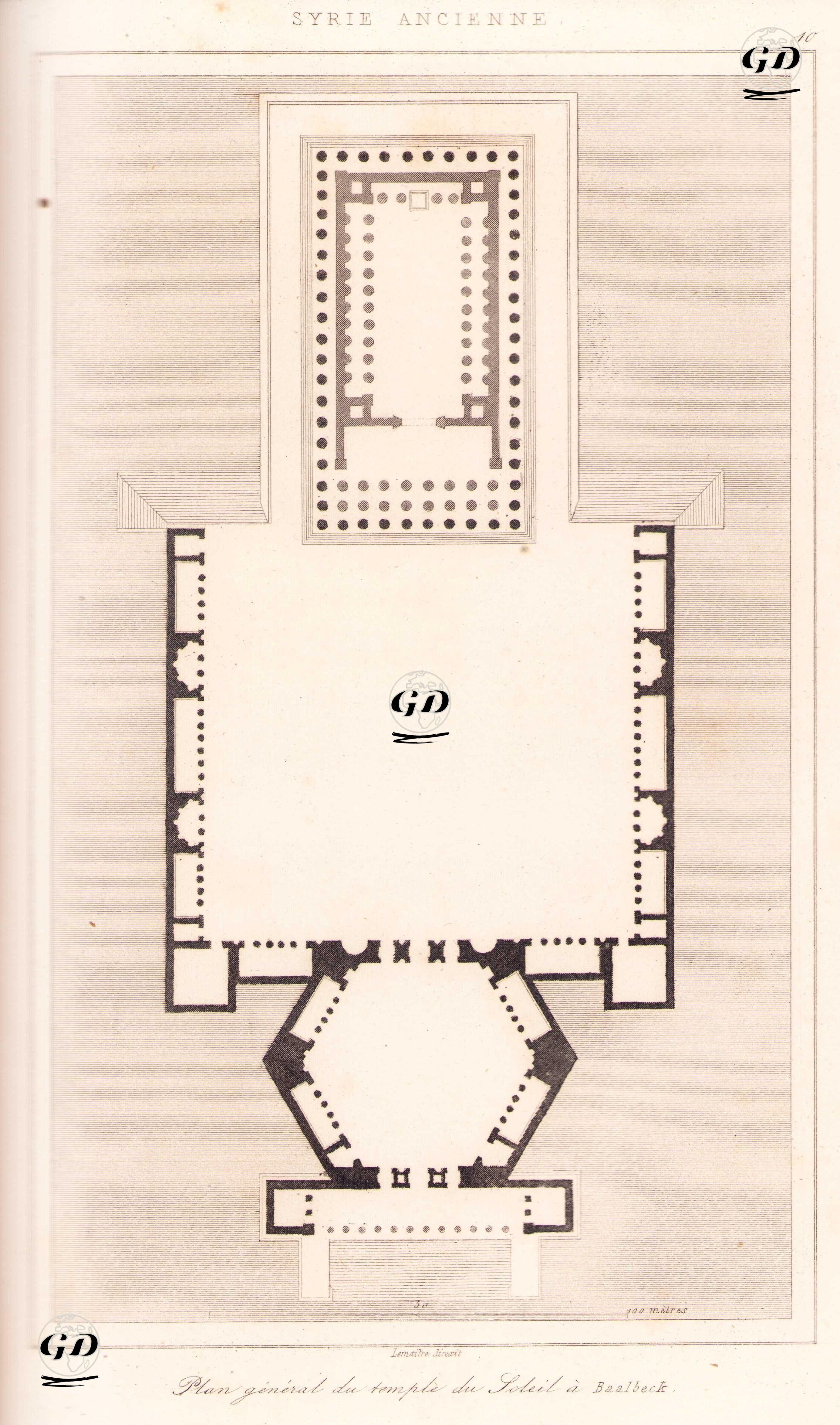 Syrie Ancienne - Plan General du Temple du Soleil a Baalbeck (Plate 10) (Plan of the Temple of the Sun (Heliopolitan Jupiter) ruins in Baalbek, Lebanon) -  - 1848