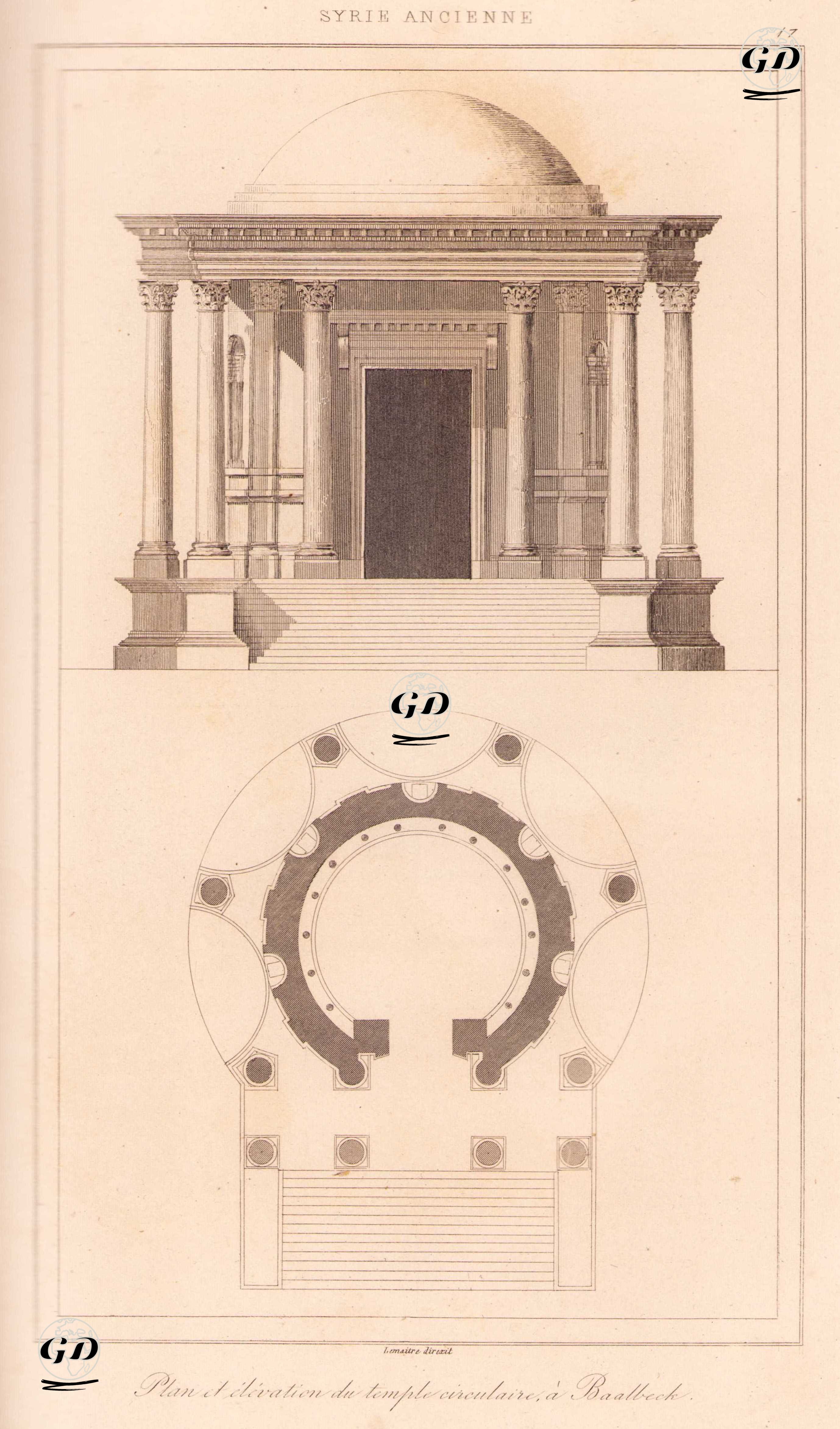 Antik Suriye - Baalbek’teki Dairesel Tapınak (Venüs Tapınağı) Planı ve Görünüşü (Plate 17) -  - 1848