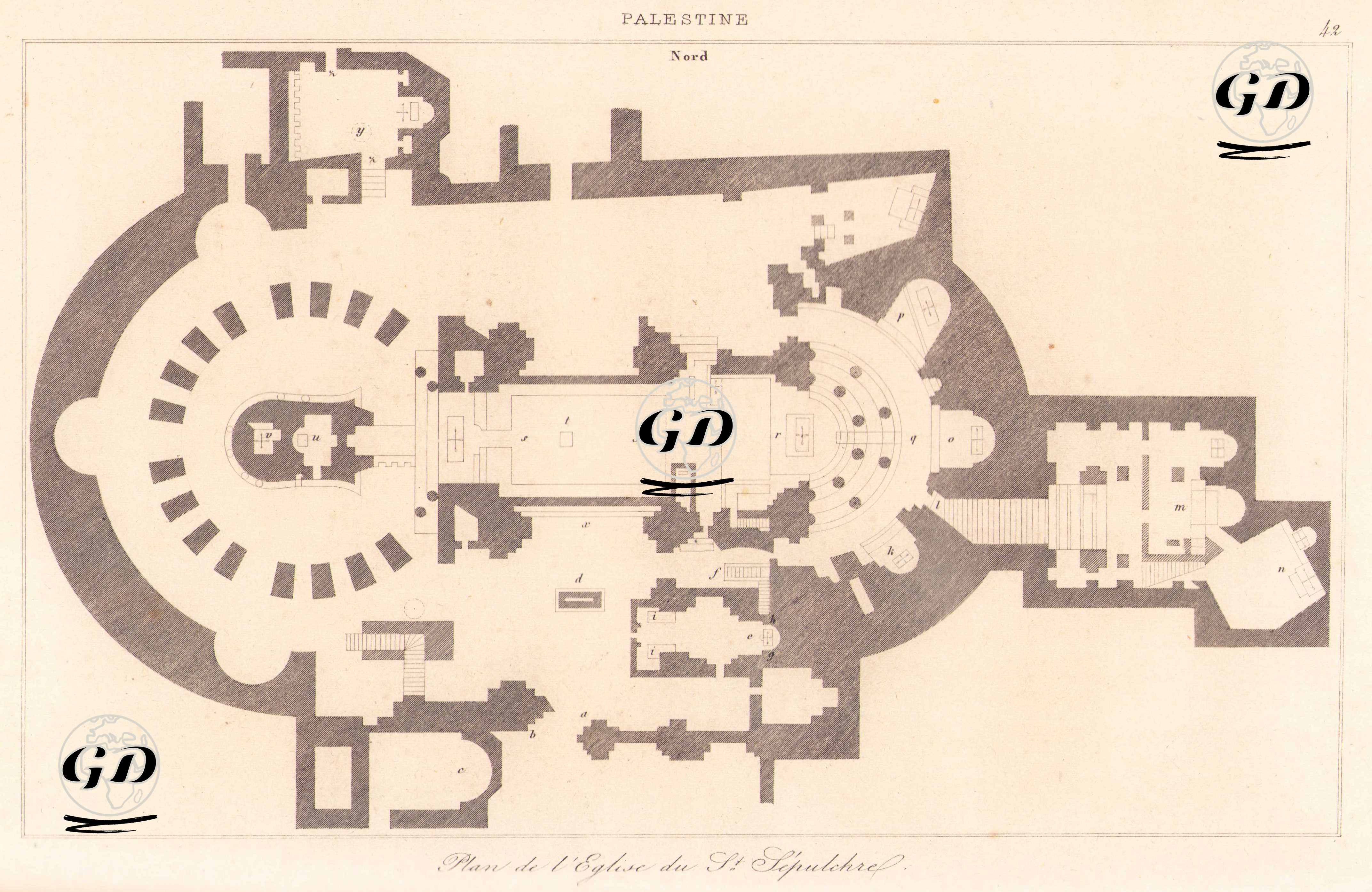 Filistin - Kudüs’teki Kutsal Kabir Kilisesi'nin Planı (Plate 42) -  - 1845