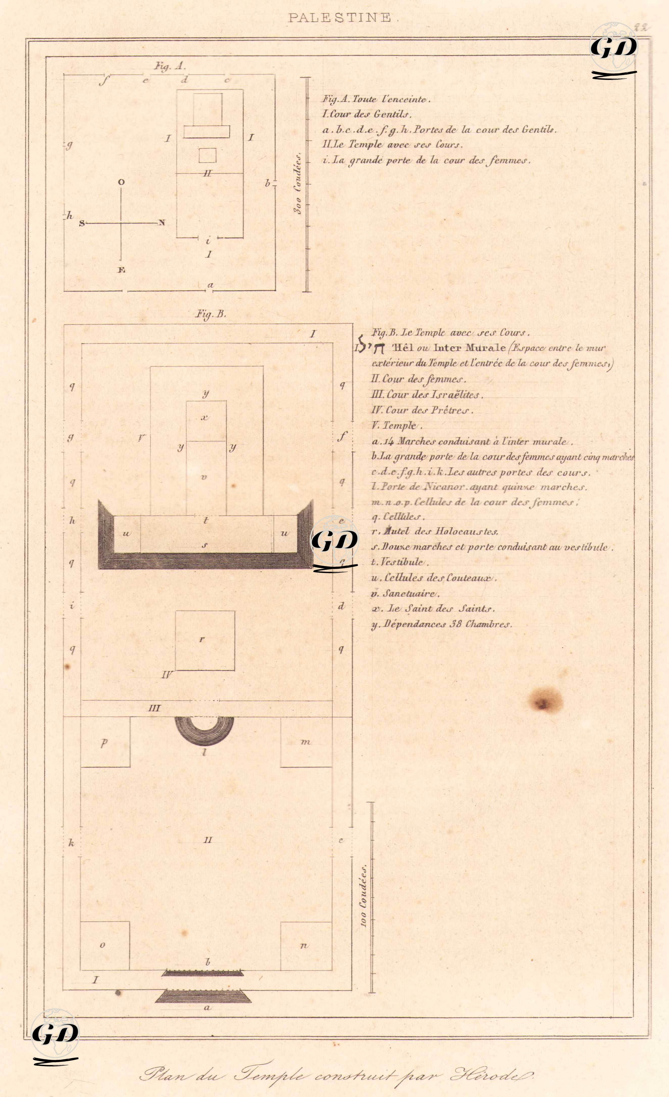 Filistin - Kral Herod Tarafından Yenilenen Kudüs Mabedi’nin (İkinci Tapınak) Mimari Planı (Plate 22) -  - 1845