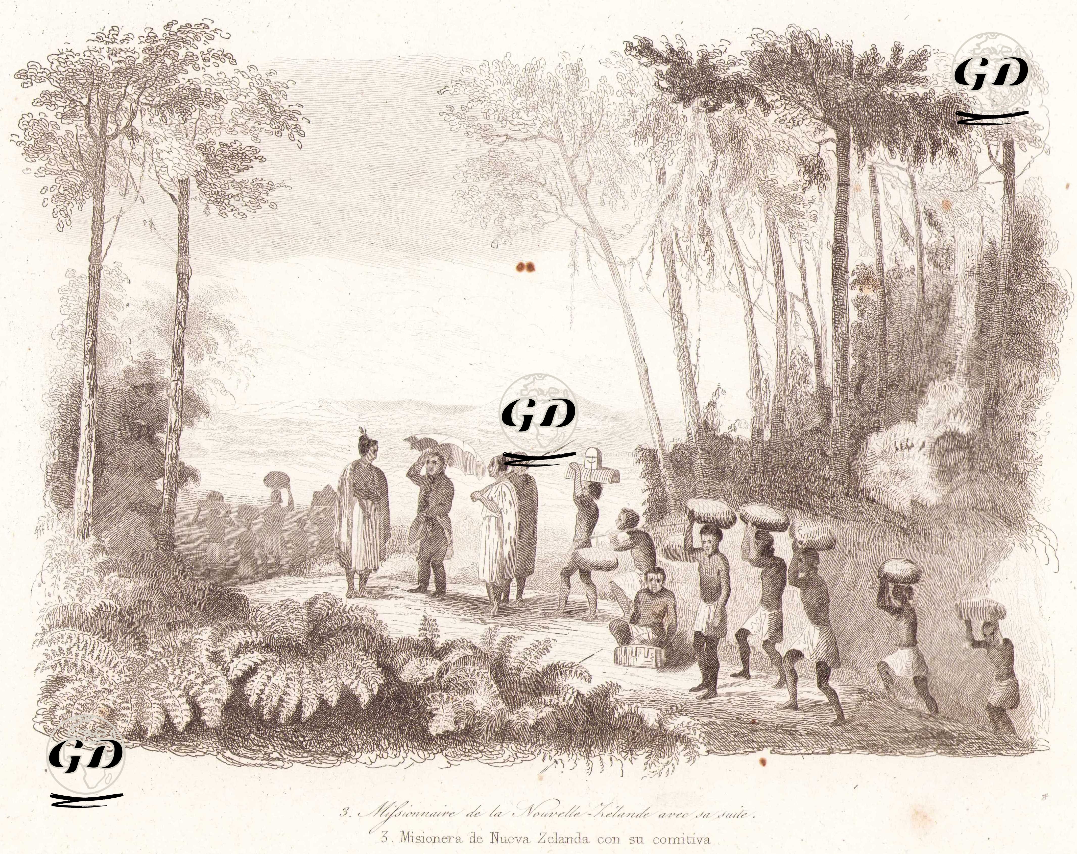 Missionnaire de la Nouvelle Zelande avec sa Suite - Misionera de Nueva Zelanda con su Comitiva (Missionary of New Zealand with his Retinue) - Louis Auguste de Sainson (1800-1874) - 1836