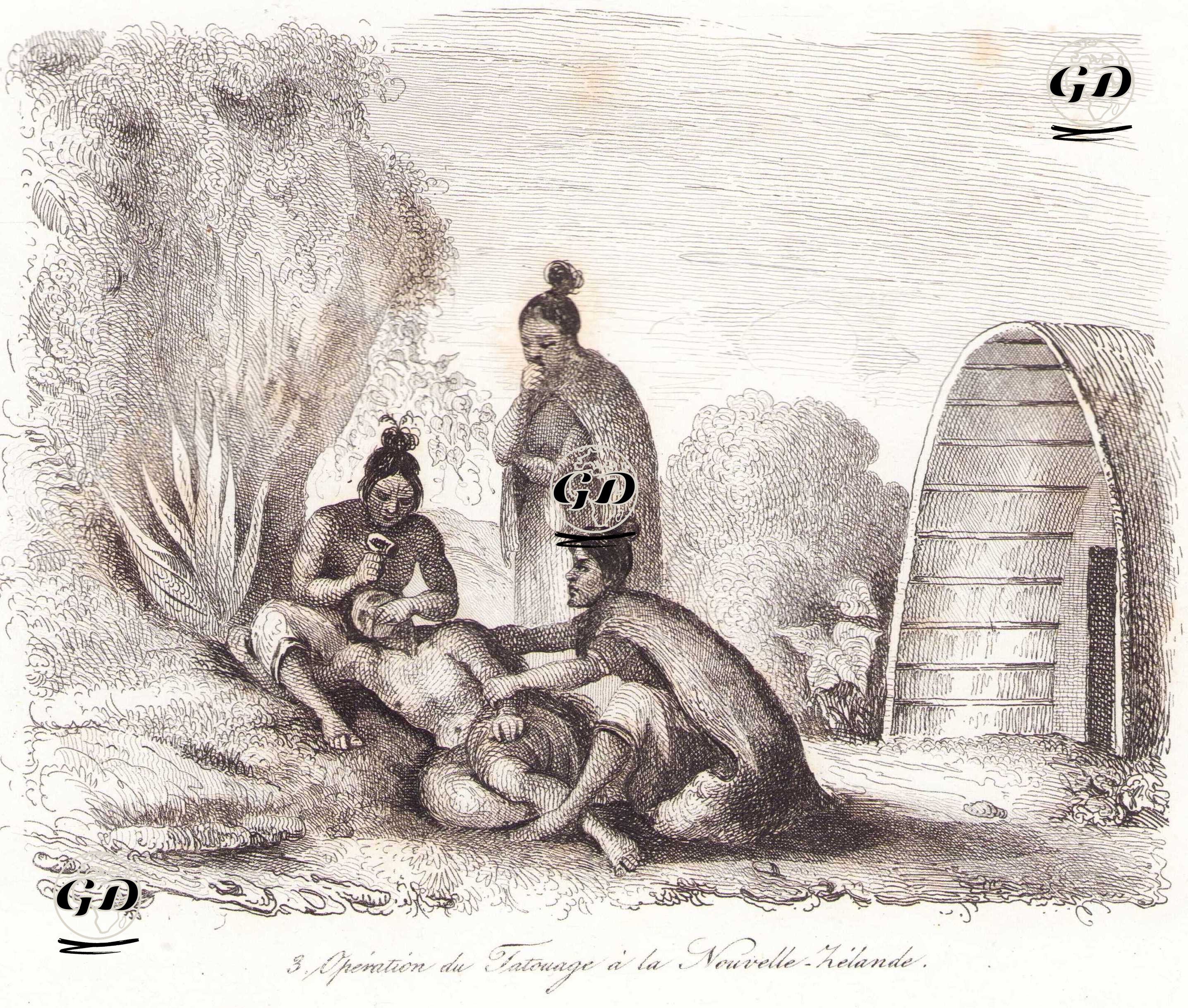 Yeni Zelanda’da Dövme (Moko) İşlemi - Louis Auguste de Sainson (1800-1874) - 1836