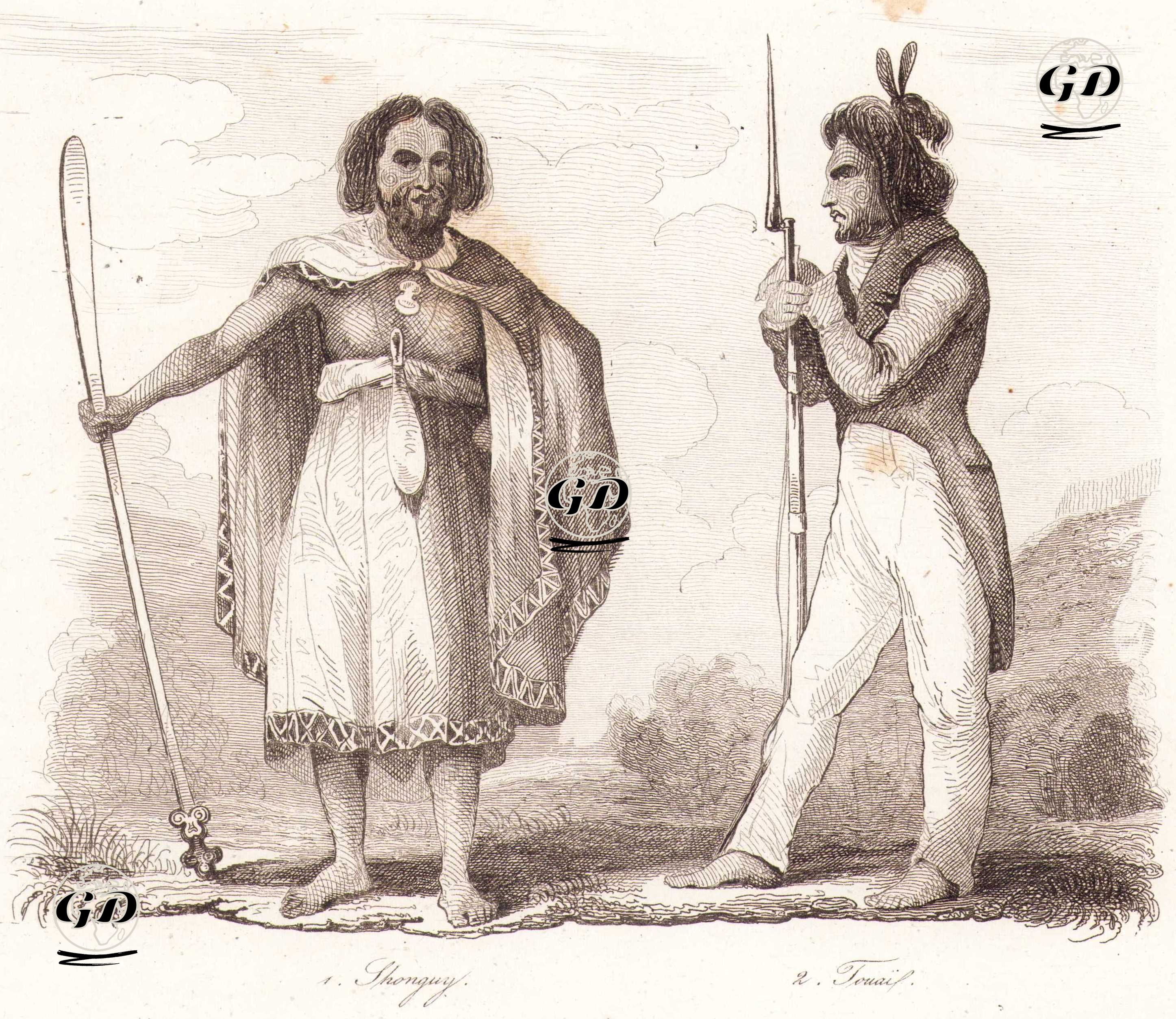 Yeni Zelanda Şefleri Chongui (Hongi Hika) ve Touai - Louis Auguste de Sainson (1800-1874) - 1836